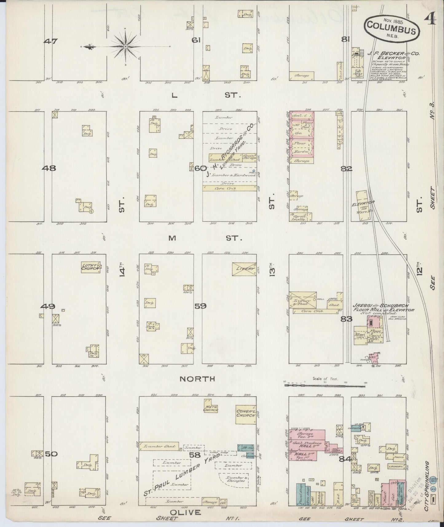 Sanborn Fire Insurance Map from Columbus, Platte County, Nebraska (1885), Sheet #0004 - Complete Map Set gallery image, historic Sanborn map, vintage wall art, Nebraska Nebraska