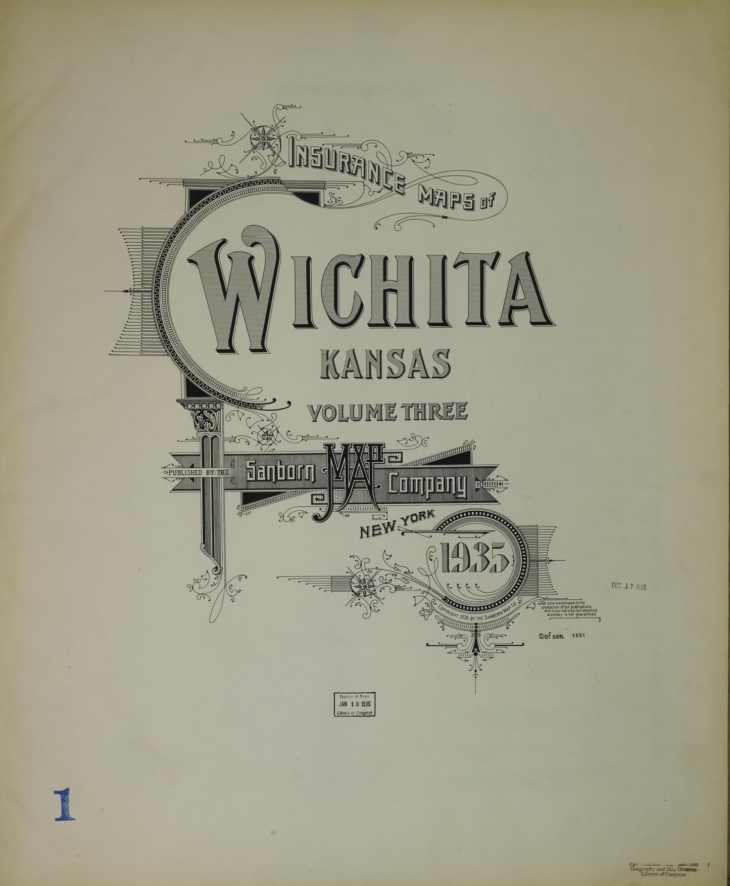 Sanborn Fire Insurance Map from Wichita, Sedgwick County, Kansas (1935), Sheet #0001 - Complete Map Set gallery image, historic Sanborn map, vintage wall art, Kansas Kansas