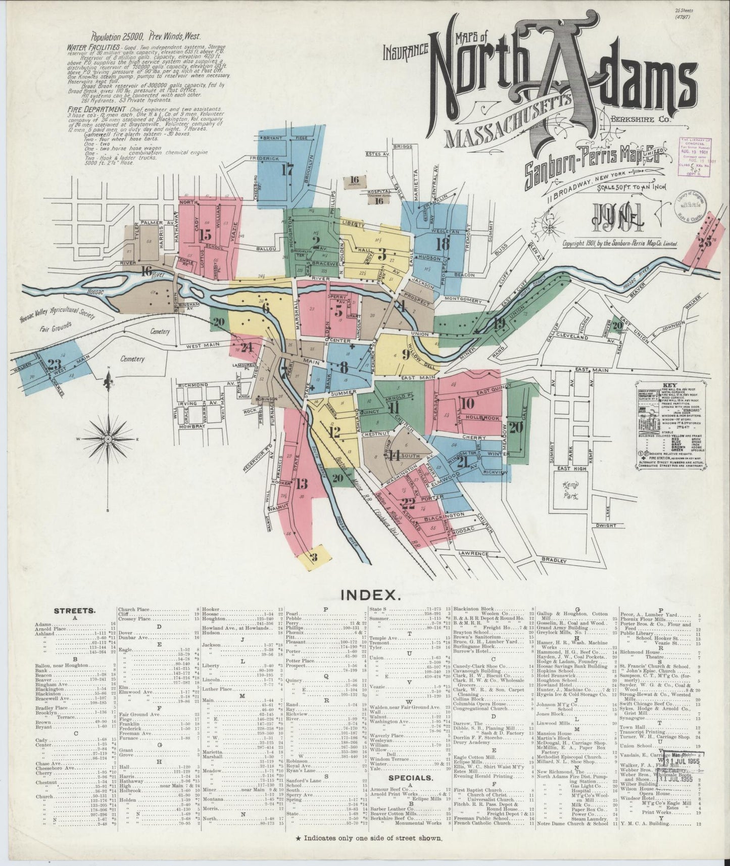 Sanborn Fire Insurance Map from North Adams, Berkshire County, Massachusetts (1901), Sheet #0001 - Historic Sanborn Fire Insurance Map Print, vintage old map wall art, antique decor, genealogy gift, Massachusetts Massachusetts map