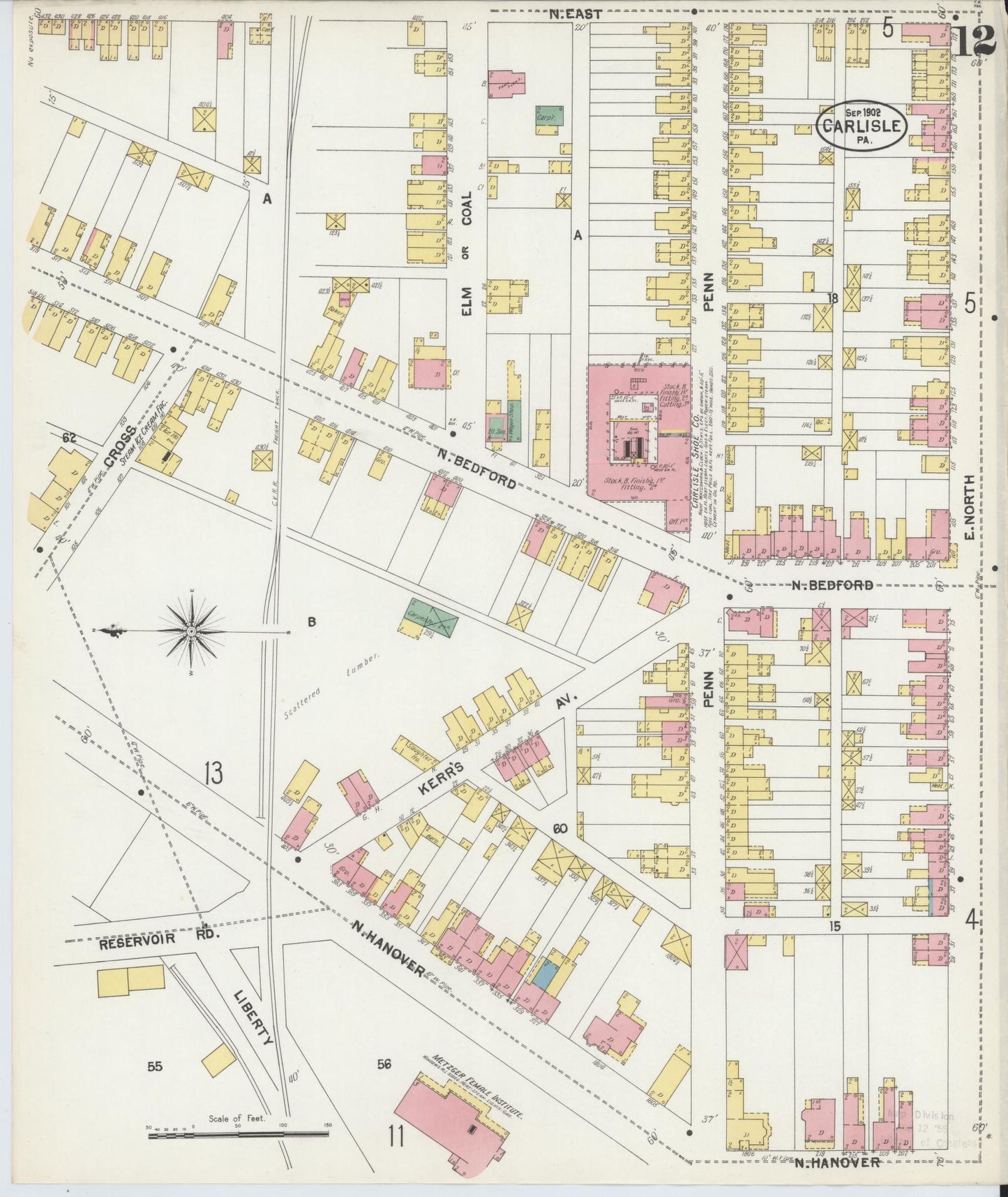 Sanborn Fire Insurance Map from Carlisle, Cumberland County, Pennsylvania (1902), Sheet #0012 - Historic Sanborn Fire Insurance Map Print, vintage old map wall art, antique decor, genealogy gift, Pennsylvania Pennsylvania map