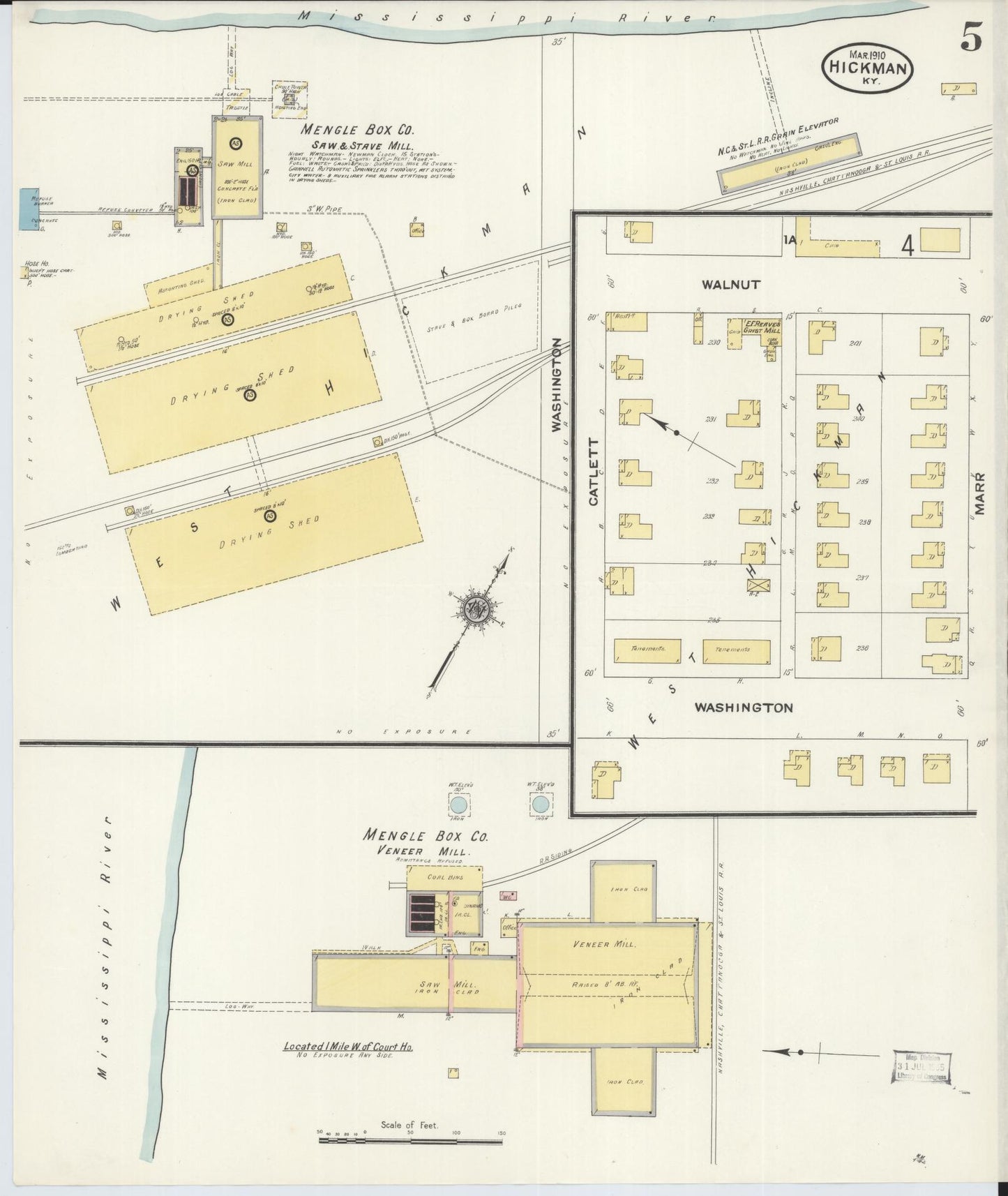Sanborn Fire Insurance Map from Hickman, Fulton County, Kentucky (1910), Sheet #0005 - Complete Map Set gallery image, historic Sanborn map, vintage wall art, Kentucky Kentucky