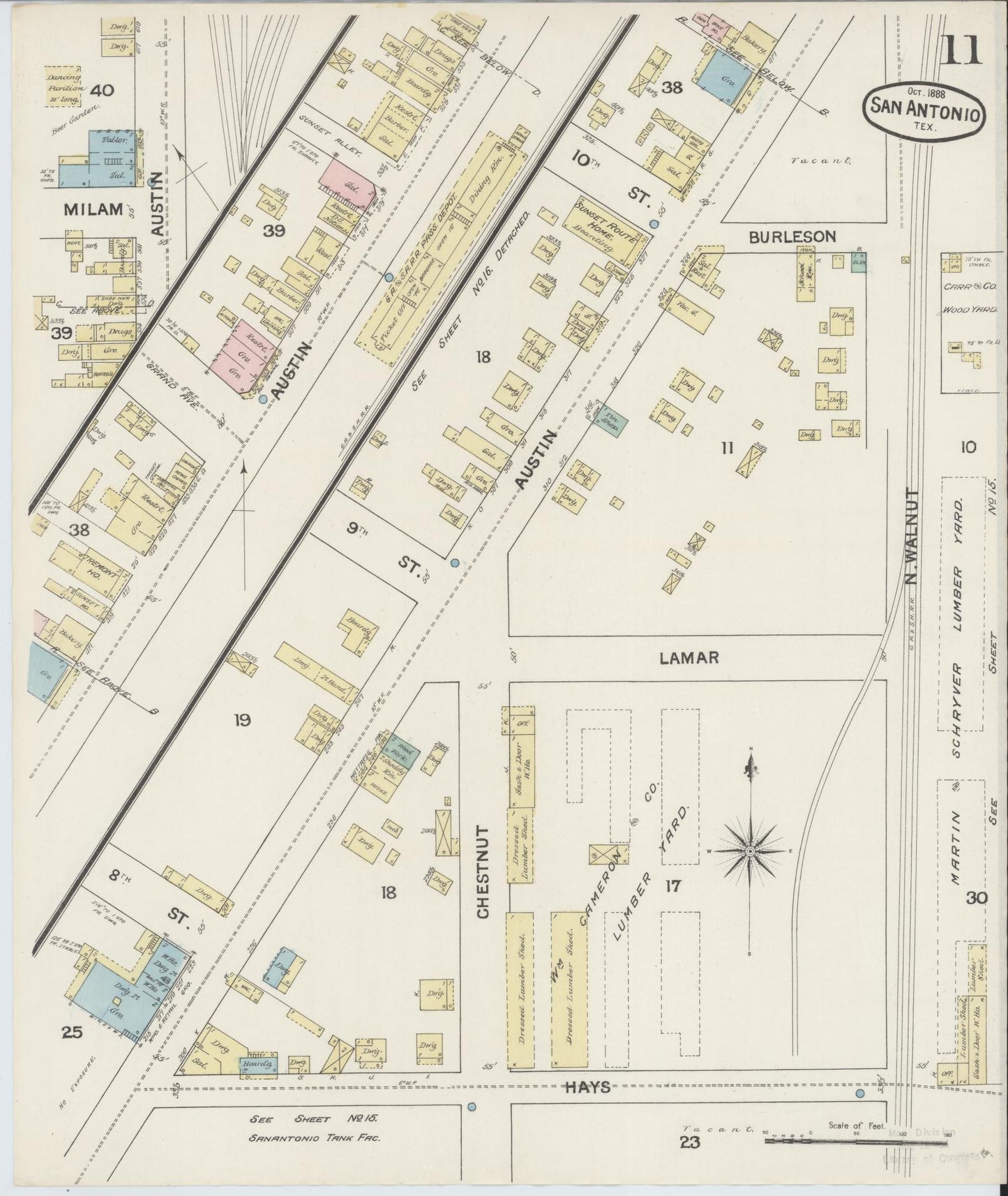 Sanborn Fire Insurance Map from San Antonio, Bexar County, Texas. (1888), Sheet 11 – Historic Sanborn Fire Insurance Map Print