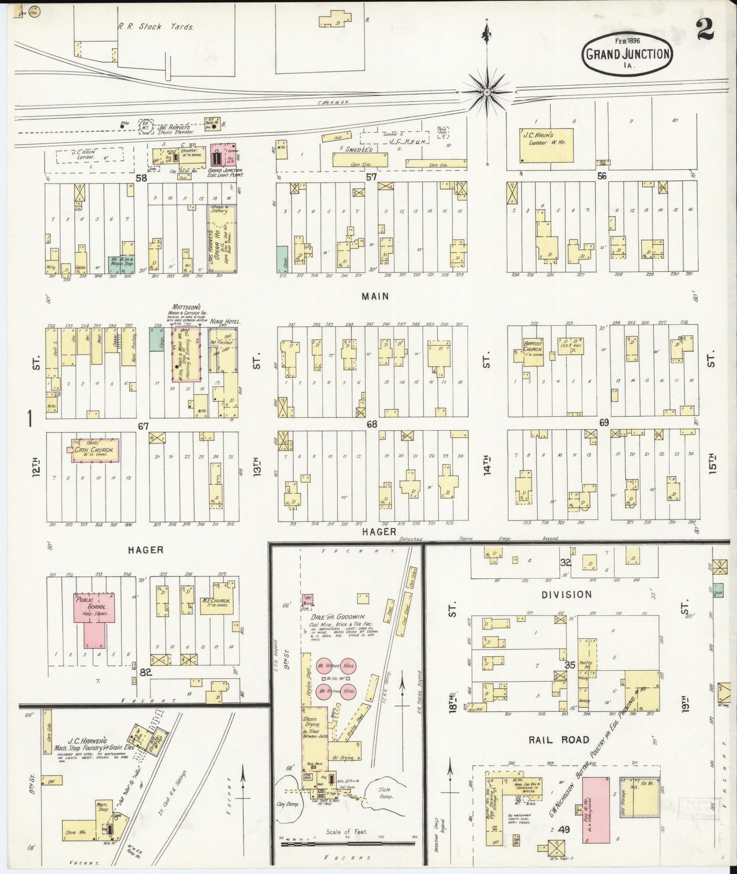 Sanborn Fire Insurance Map from Grand Junction, Greene County, Iowa (1896), Sheet #0002 - Historic Sanborn Fire Insurance Map Print, vintage old map wall art