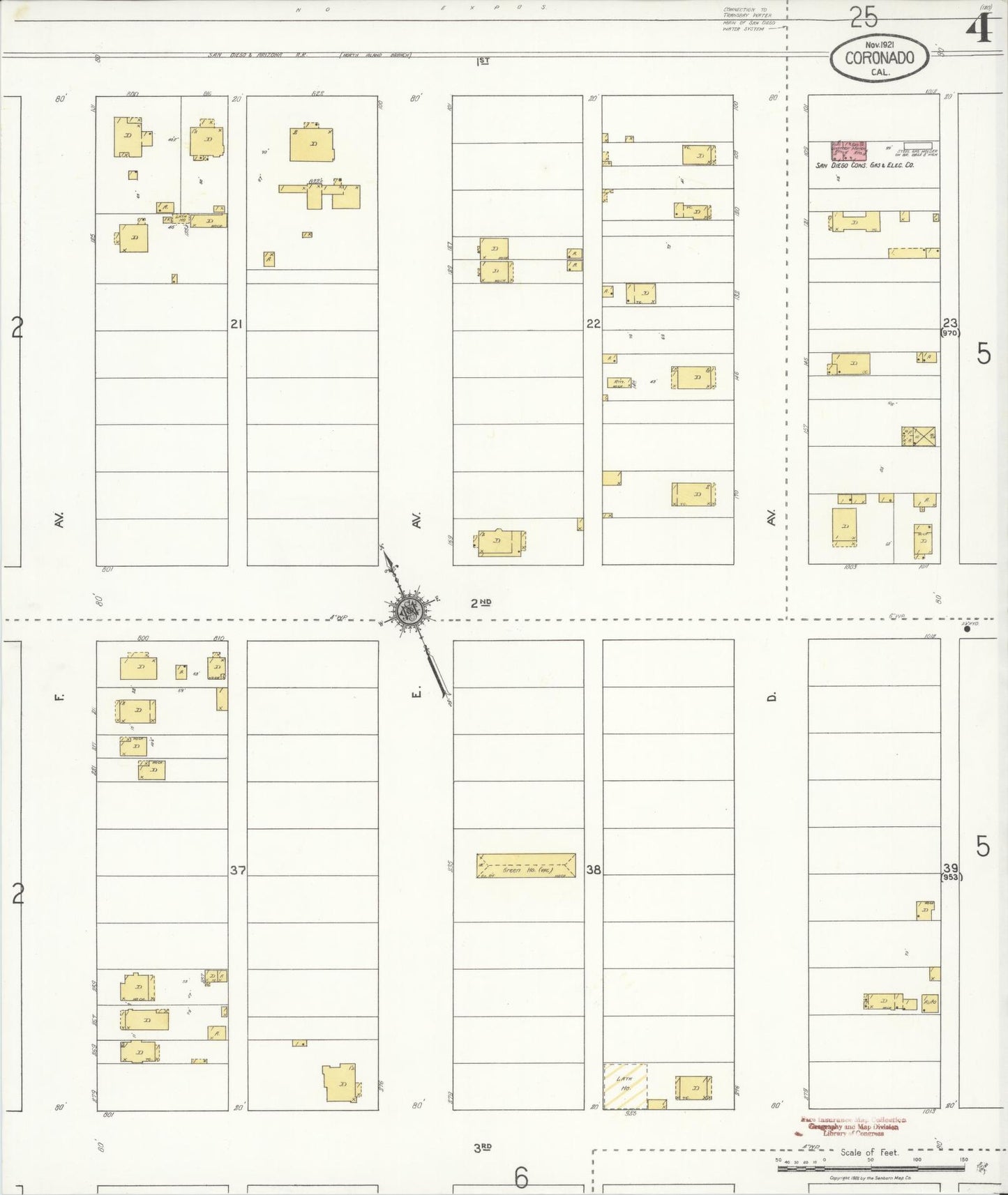 Sanborn Fire Insurance Map from Coronado, San Diego County, California (1921), Sheet #0004 - Historic Sanborn Fire Insurance Map Print, vintage old map wall art, antique decor, genealogy gift, California California map