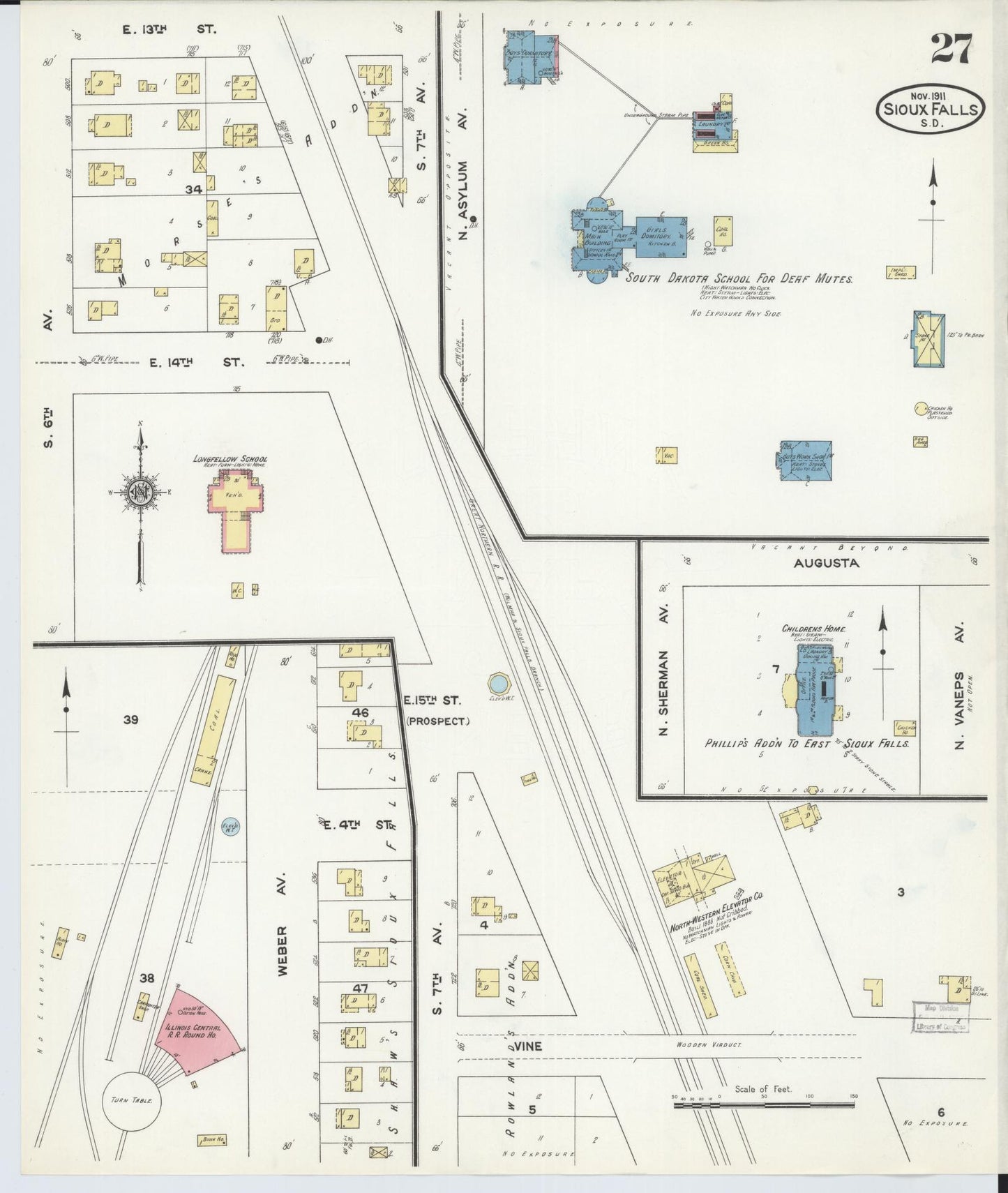 Sanborn Fire Insurance Map from Sioux Falls, Minnehaha County, South Dakota (1911), Sheet #0027 - Historic Sanborn Fire Insurance Map Print, vintage old map wall art, antique decor, genealogy gift, South Dakota South Dakota map