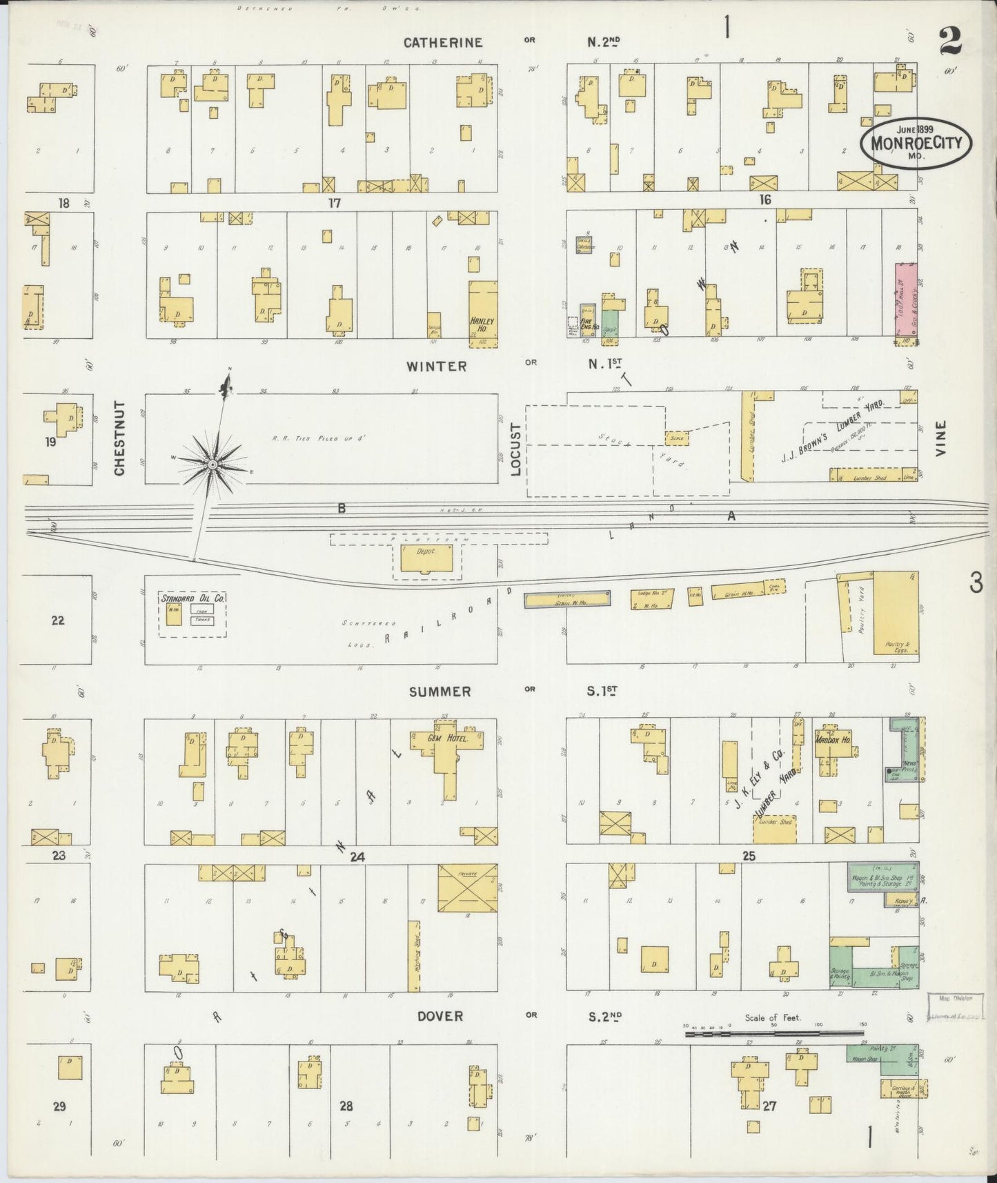 Sanborn Fire Insurance Map from Monroe City, Monroe County, Missouri (1899), Sheet #0002 - Historic Sanborn Fire Insurance Map Print, vintage old map wall art, antique decor, genealogy gift, Missouri Missouri map