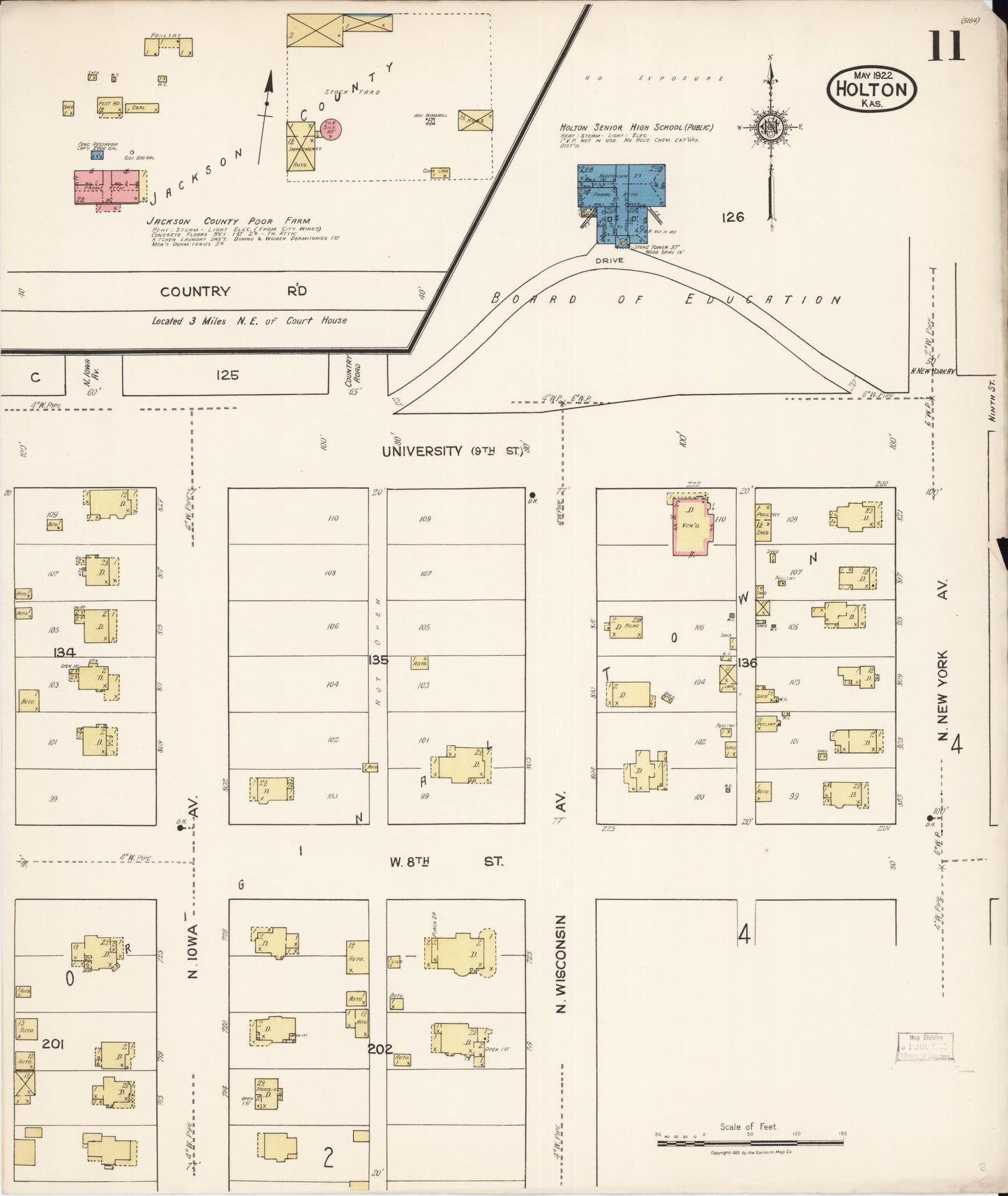 Sanborn Fire Insurance Map from Holton, Jackson County, Kansas (1922), Sheet #0011 - Historic Sanborn Fire Insurance Map Print, vintage old map wall art, antique decor, genealogy gift, Kansas Kansas map