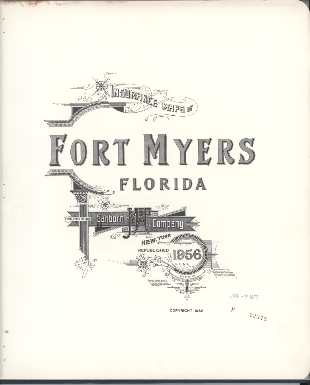Sanborn Fire Insurance Map from Fort Myers, Lee County, Florida (1956), Sheet #0001 - Historic Sanborn Fire Insurance Map Print, vintage old map wall art, antique decor, genealogy gift, Florida Florida map