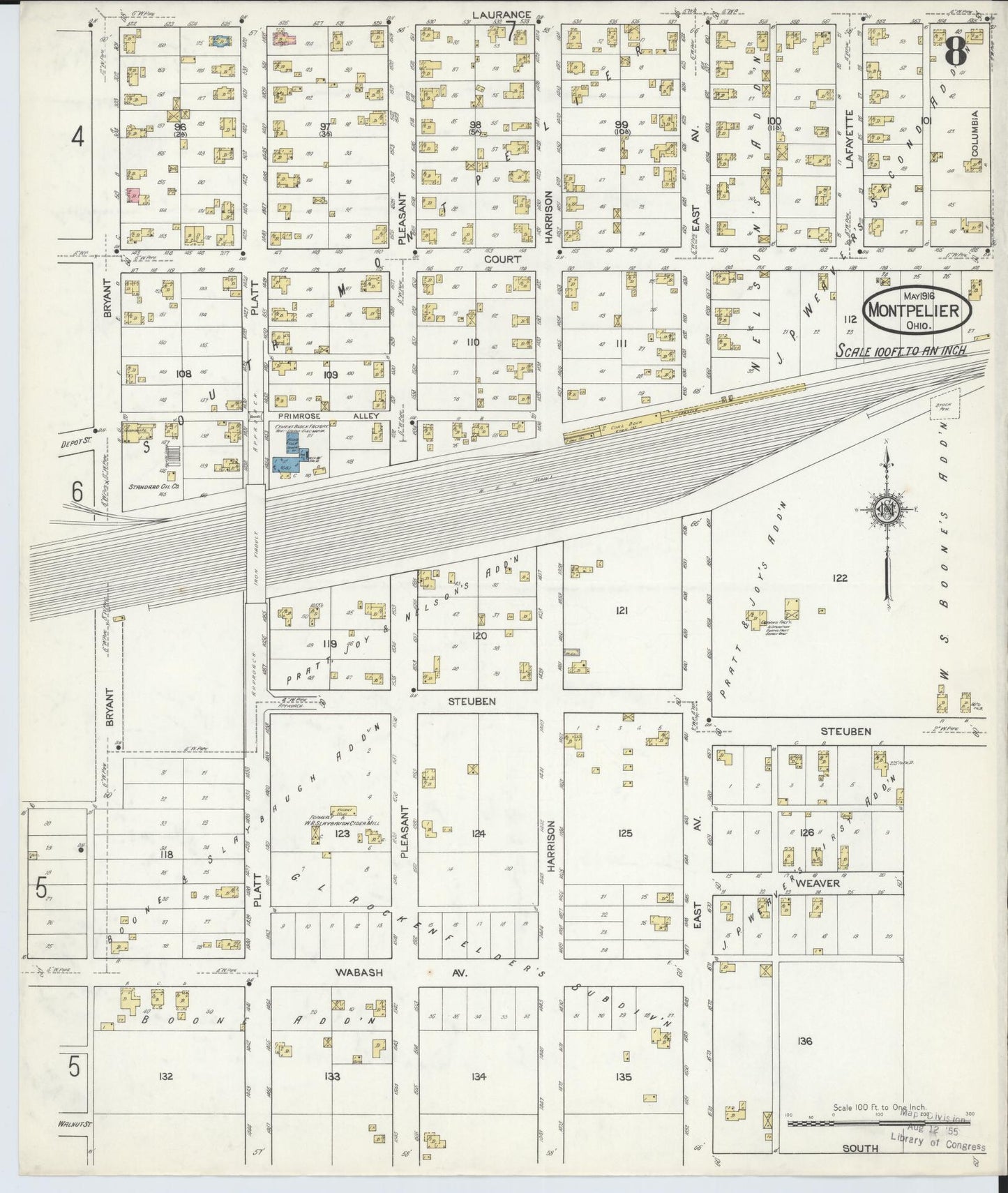 Sanborn Fire Insurance Map from Montpelier, Williams County, Ohio (1916), Sheet #0008 - Historic Sanborn Fire Insurance Map Print, vintage old map wall art, antique decor, genealogy gift, Ohio Ohio map