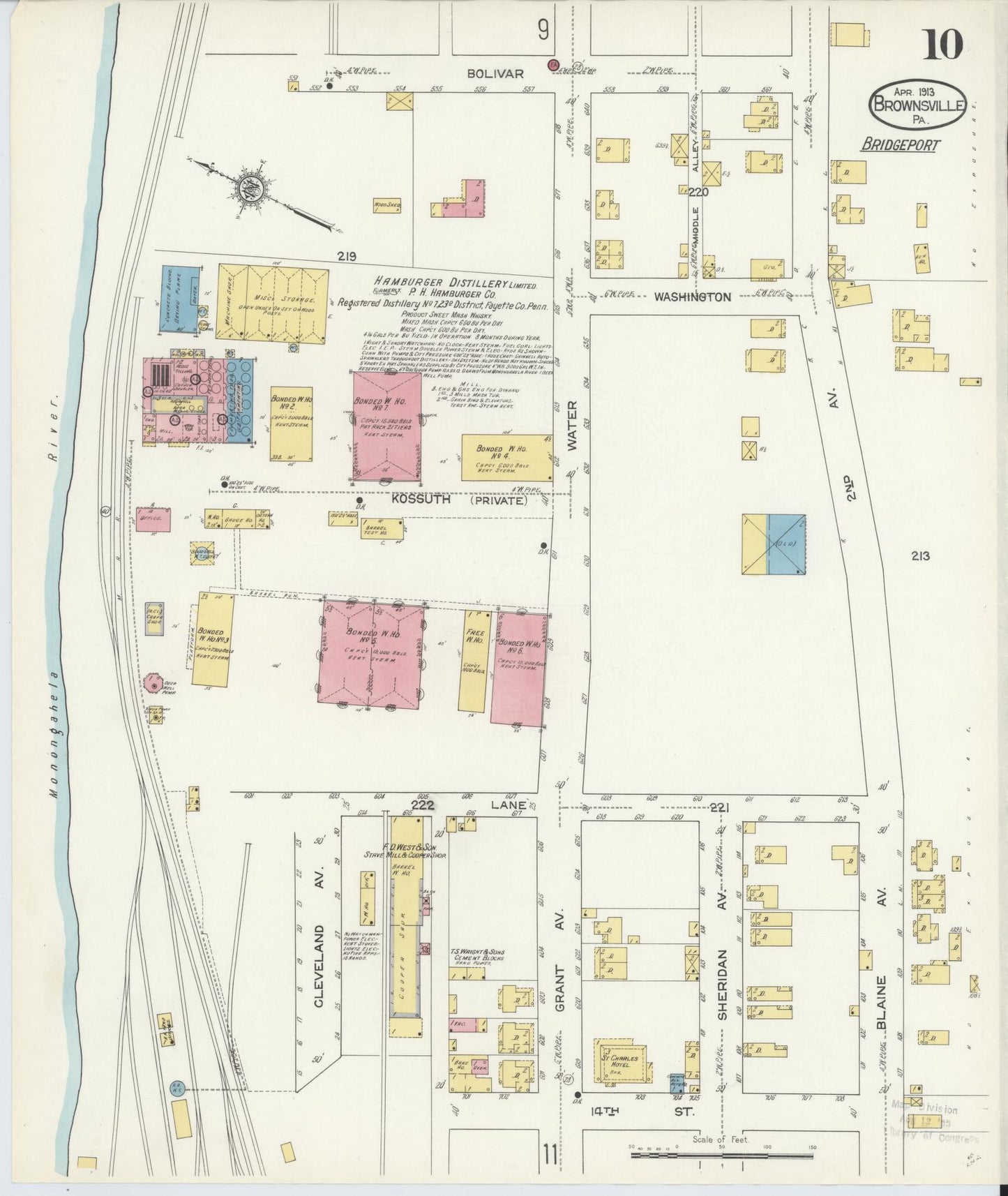 Sanborn Fire Insurance Map from Brownsville, Fayette County, Pennsylvania (1913), Sheet #0010 - Historic Sanborn Fire Insurance Map Print, vintage old map wall art, antique decor, genealogy gift, Pennsylvania Pennsylvania map
