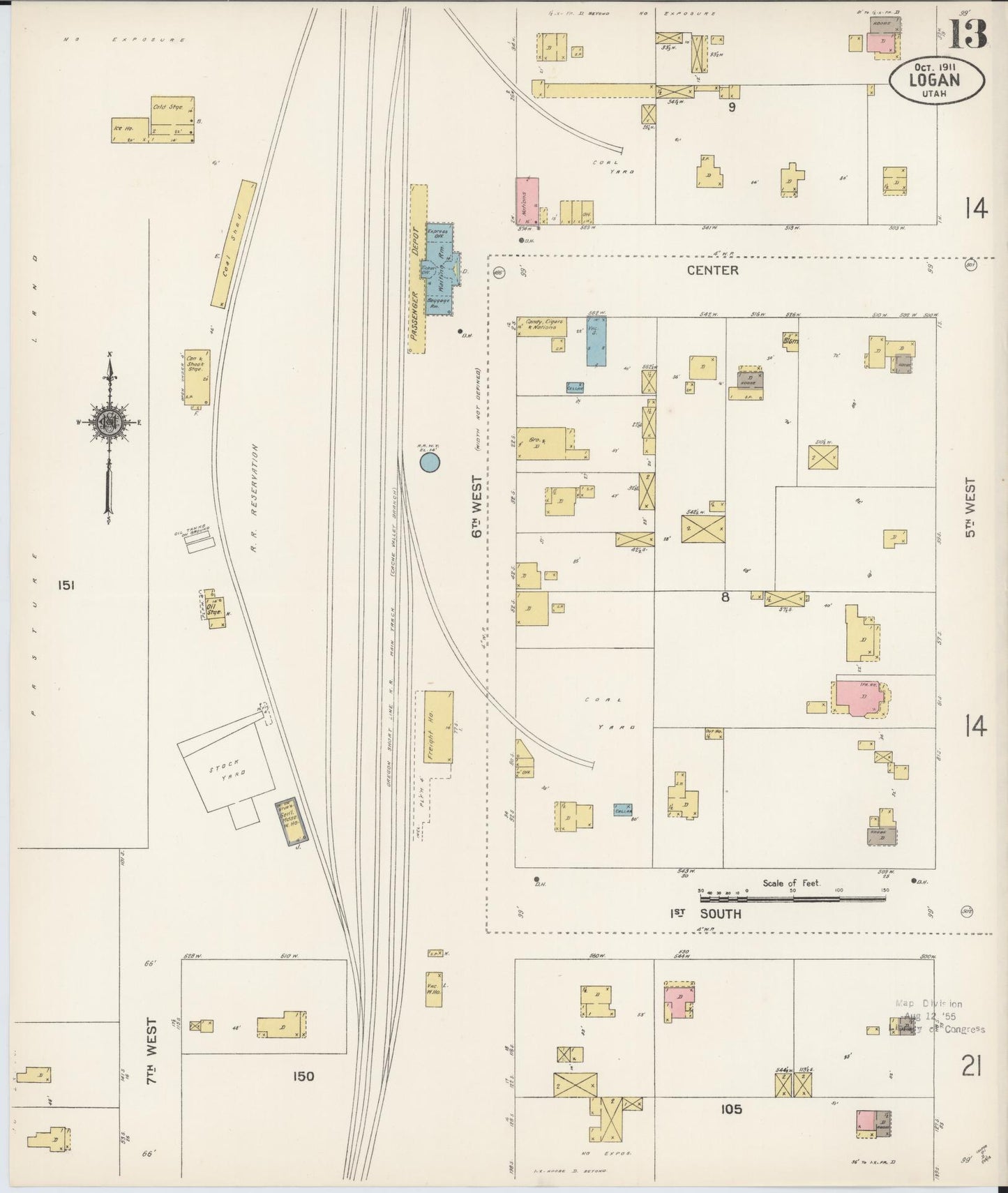 Sanborn Fire Insurance Map from Logan, Cache County, Utah (1911), Sheet #0013 - Historic Sanborn Fire Insurance Map Print, vintage old map wall art, antique decor, genealogy gift, Utah Utah map
