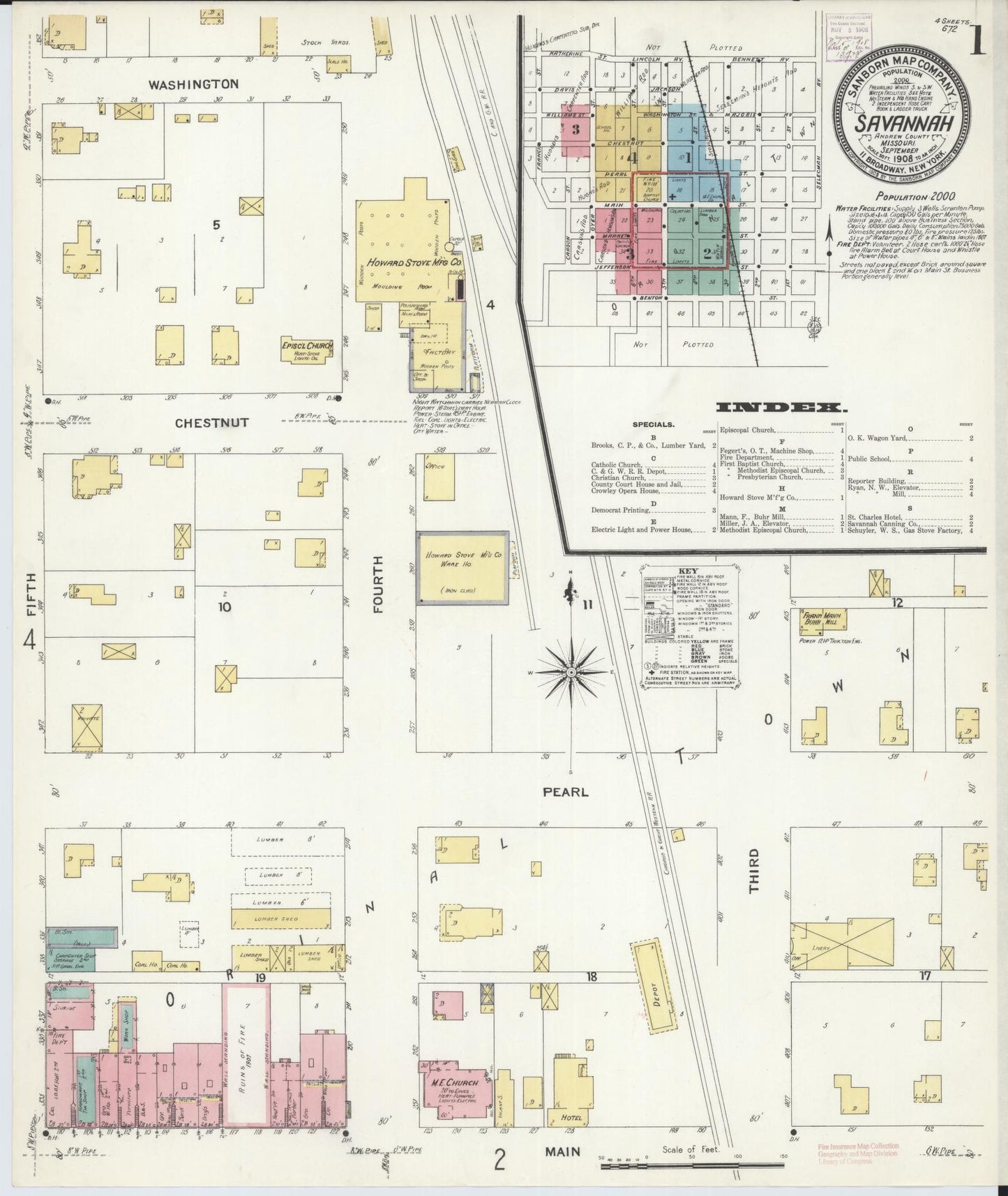 Sanborn Fire Insurance Map from Savannah, Andrew County, Missouri. (1908) – Historic Sanborn Fire Insurance Map Print