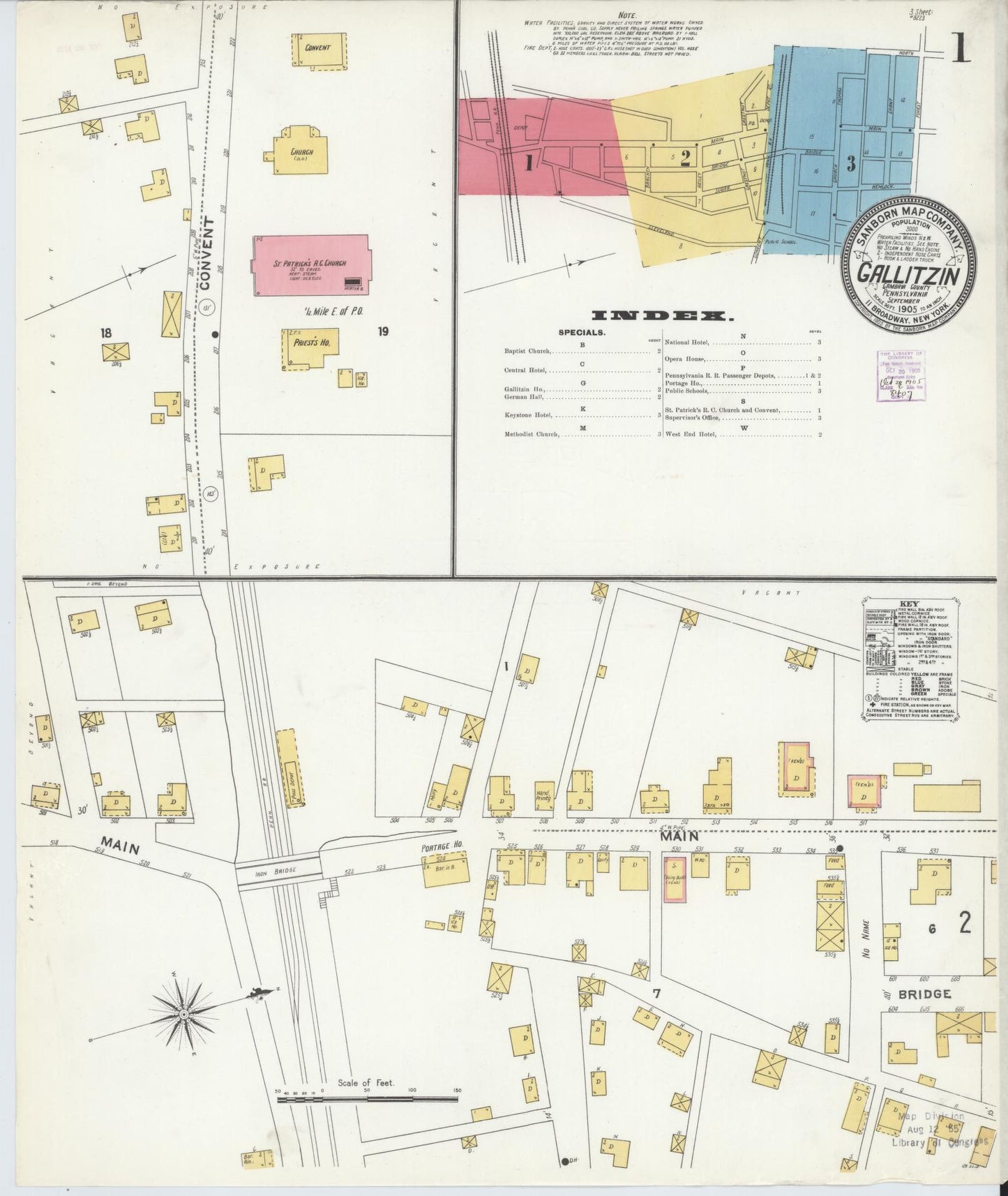 Sanborn Fire Insurance Map from Gallitzin, Cambria County, Pennsylvania (1905), Sheet #0001 - Historic Sanborn Fire Insurance Map Print, vintage old map wall art, antique decor, genealogy gift, Pennsylvania Pennsylvania map