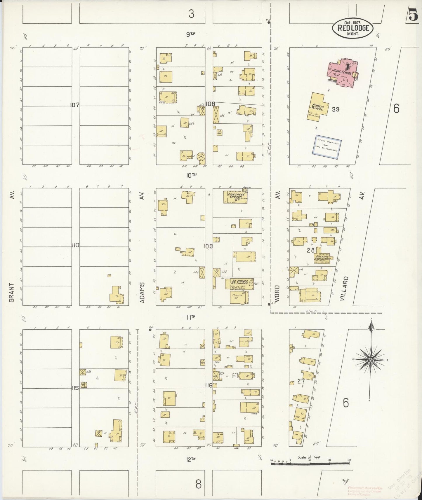 Sanborn Fire Insurance Map from Red Lodge, Carbon County, Montana (1907), Sheet #0005 - Historic Sanborn Fire Insurance Map Print, vintage old map wall art, antique decor, genealogy gift, Montana Montana map