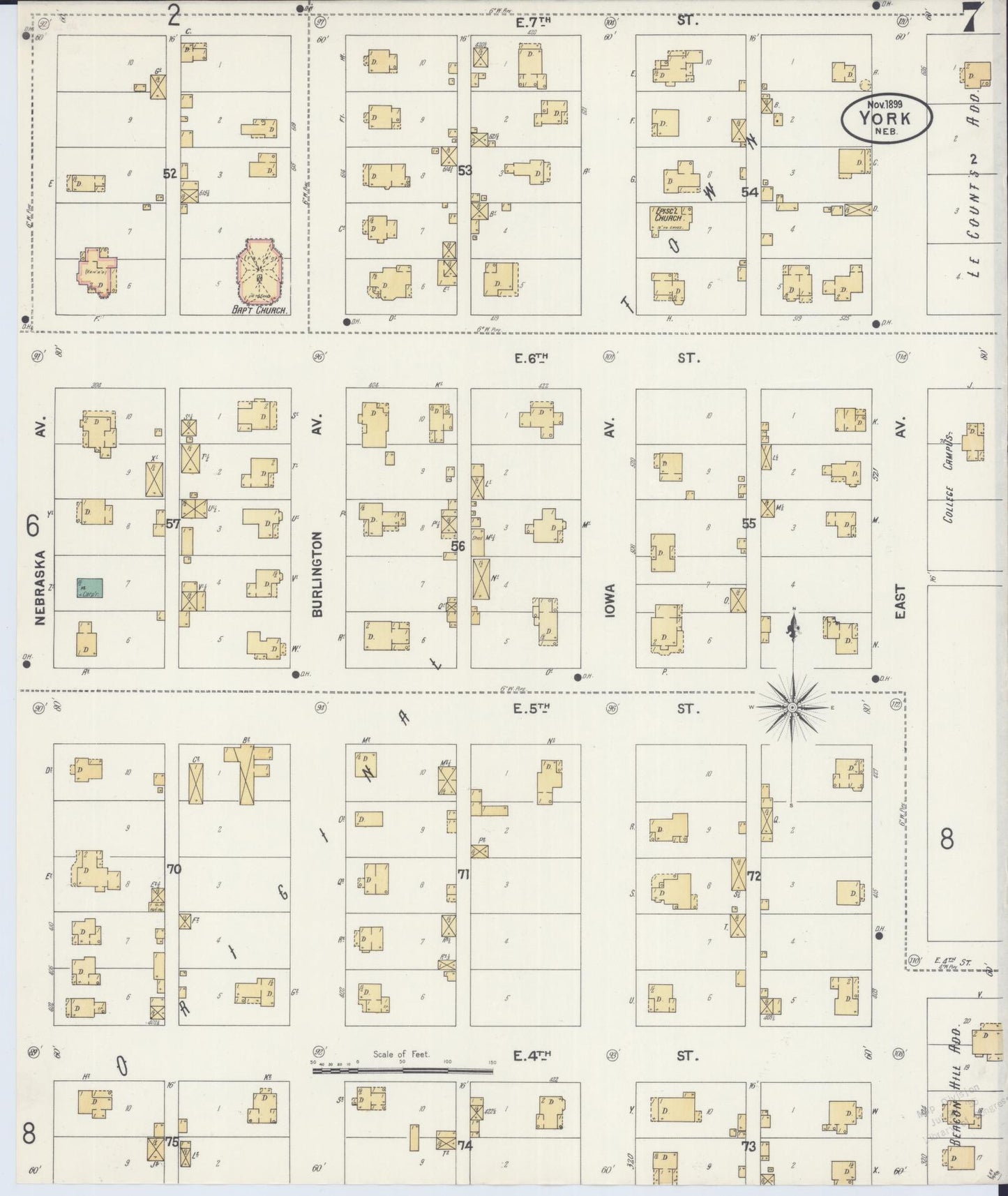 Sanborn Fire Insurance Map from York, York County, Nebraska (1899), Sheet #0007 - Historic Sanborn Fire Insurance Map Print, vintage old map wall art, antique decor, genealogy gift, Nebraska Nebraska map
