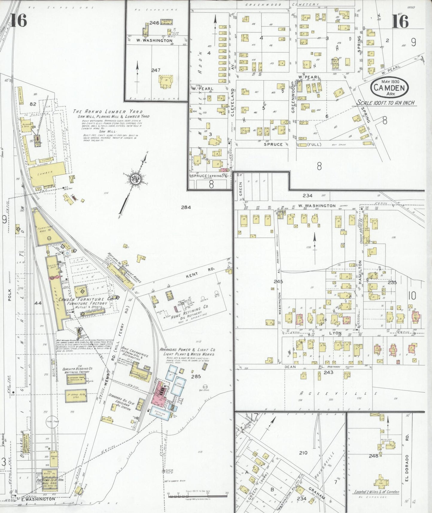 Sanborn Fire Insurance Map from Camden, Ouachita County, Arkansas (1930), Sheet #0016 - Historic Sanborn Fire Insurance Map Print, vintage old map wall art, antique decor, genealogy gift, Arkansas Arkansas map