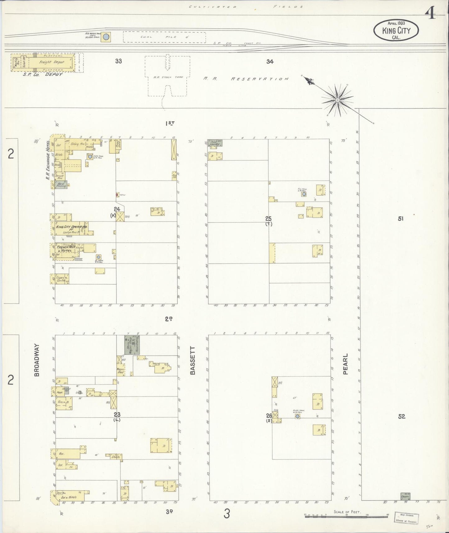 Sanborn Fire Insurance Map from King City, Monterey County, California (1903), Sheet #0004 - Historic Sanborn Fire Insurance Map Print, vintage old map wall art, antique decor, genealogy gift, California California map