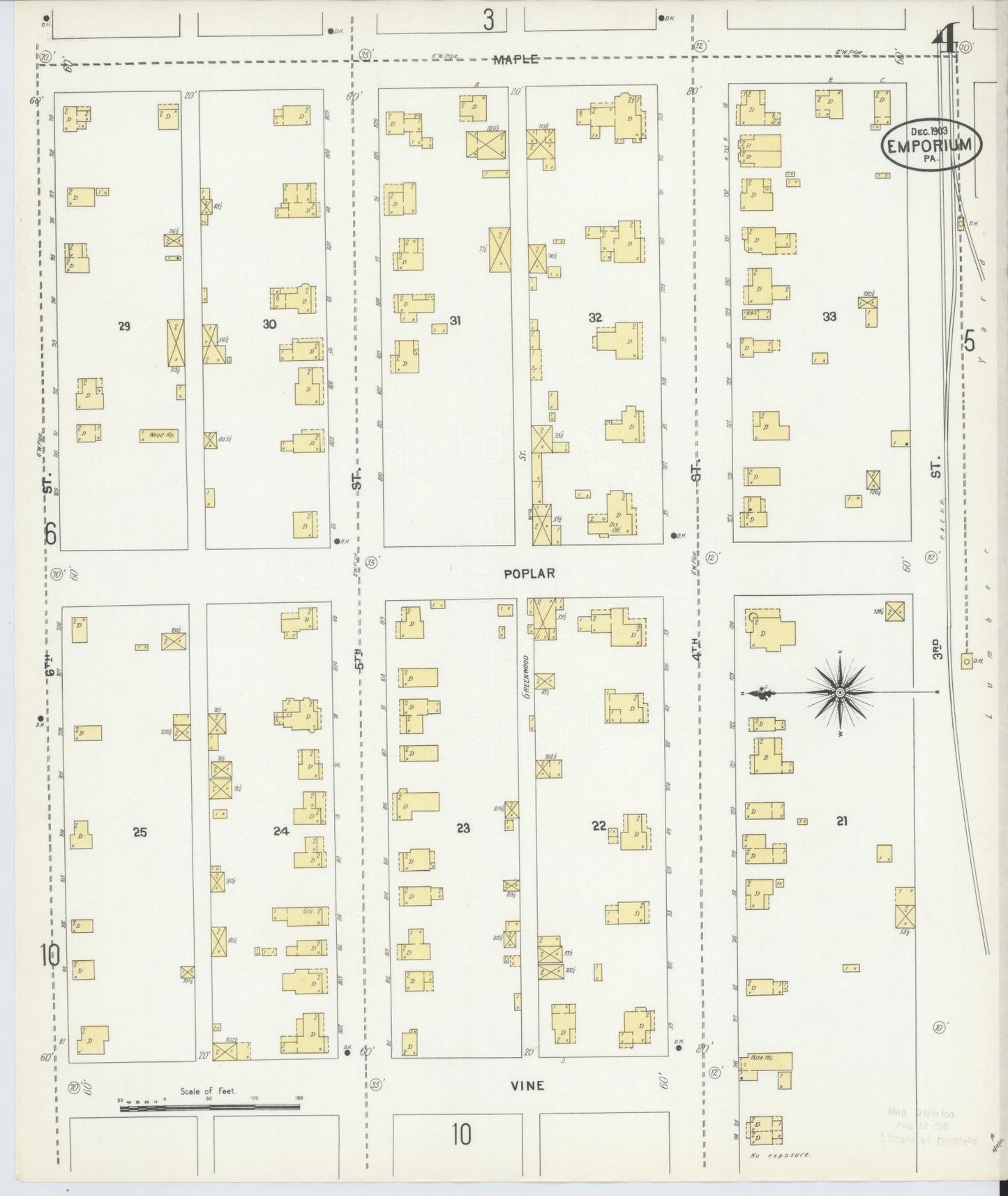 Sanborn Fire Insurance Map from Emporium, Cameron County, Pennsylvania (1903), Sheet #0004 - Historic Sanborn Fire Insurance Map Print, vintage old map wall art, antique decor, genealogy gift, Pennsylvania Pennsylvania map