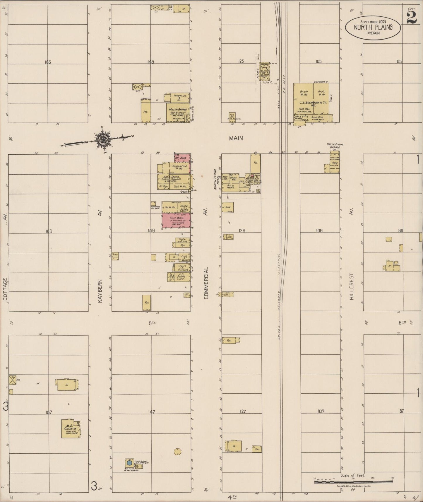 Sanborn Fire Insurance Map from North Plains, Washington County, Oregon (1921), Sheet #0002 - Historic Sanborn Fire Insurance Map Print, vintage old map wall art, antique decor, genealogy gift, Oregon Oregon map