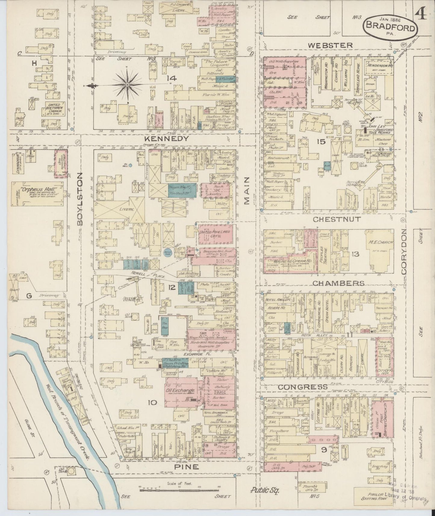 Sanborn Fire Insurance Map from Bradford, McKean County, Pennsylvania (1886), Sheet #0004 - Historic Sanborn Fire Insurance Map Print, vintage old map wall art, antique decor, genealogy gift, Pennsylvania Pennsylvania map
