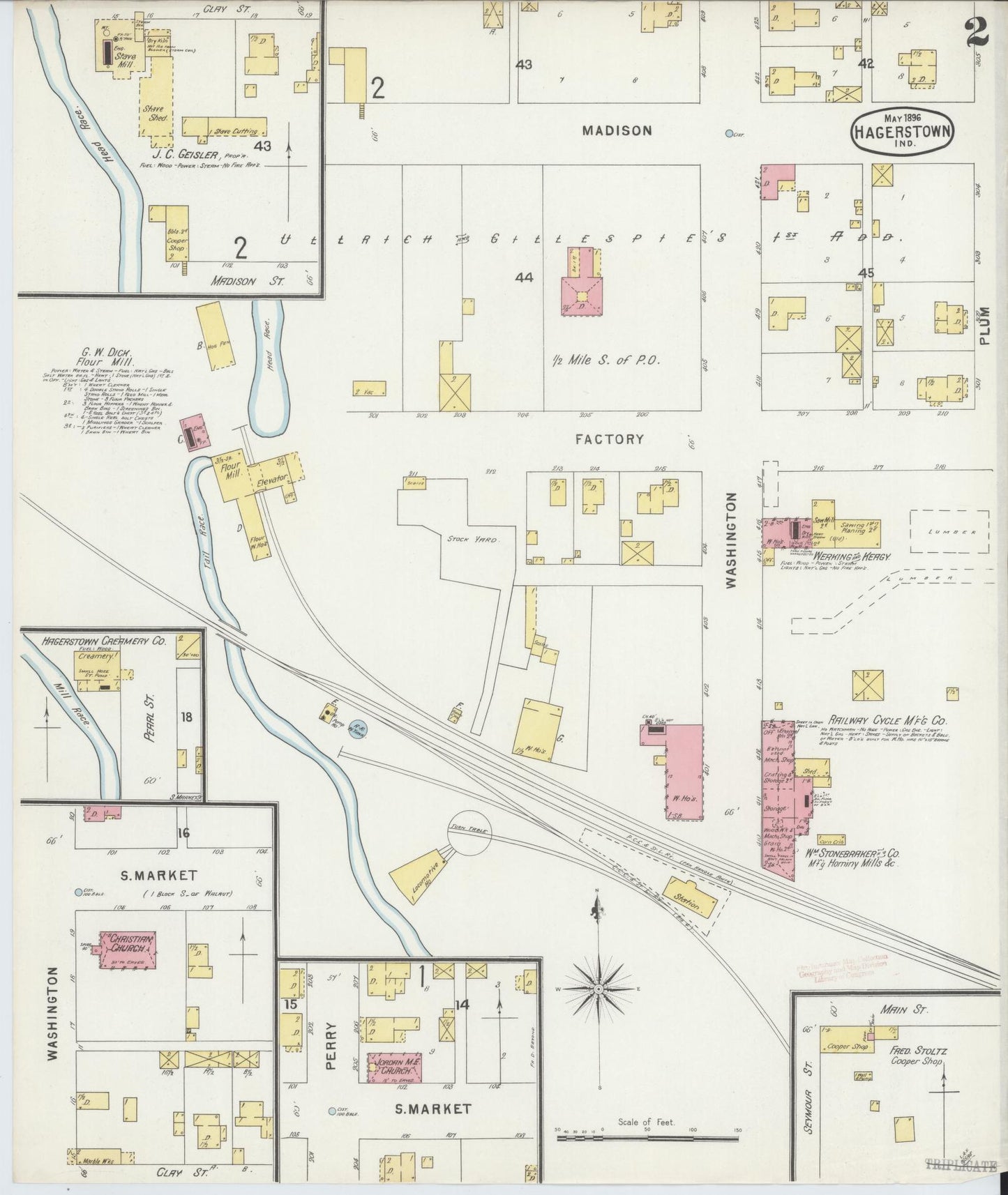 Sanborn Fire Insurance Map from Hagerstown, Wayne County, Indiana (1896), Sheet #0002 - Complete Map Set gallery image, historic Sanborn map, vintage wall art, Indiana Indiana