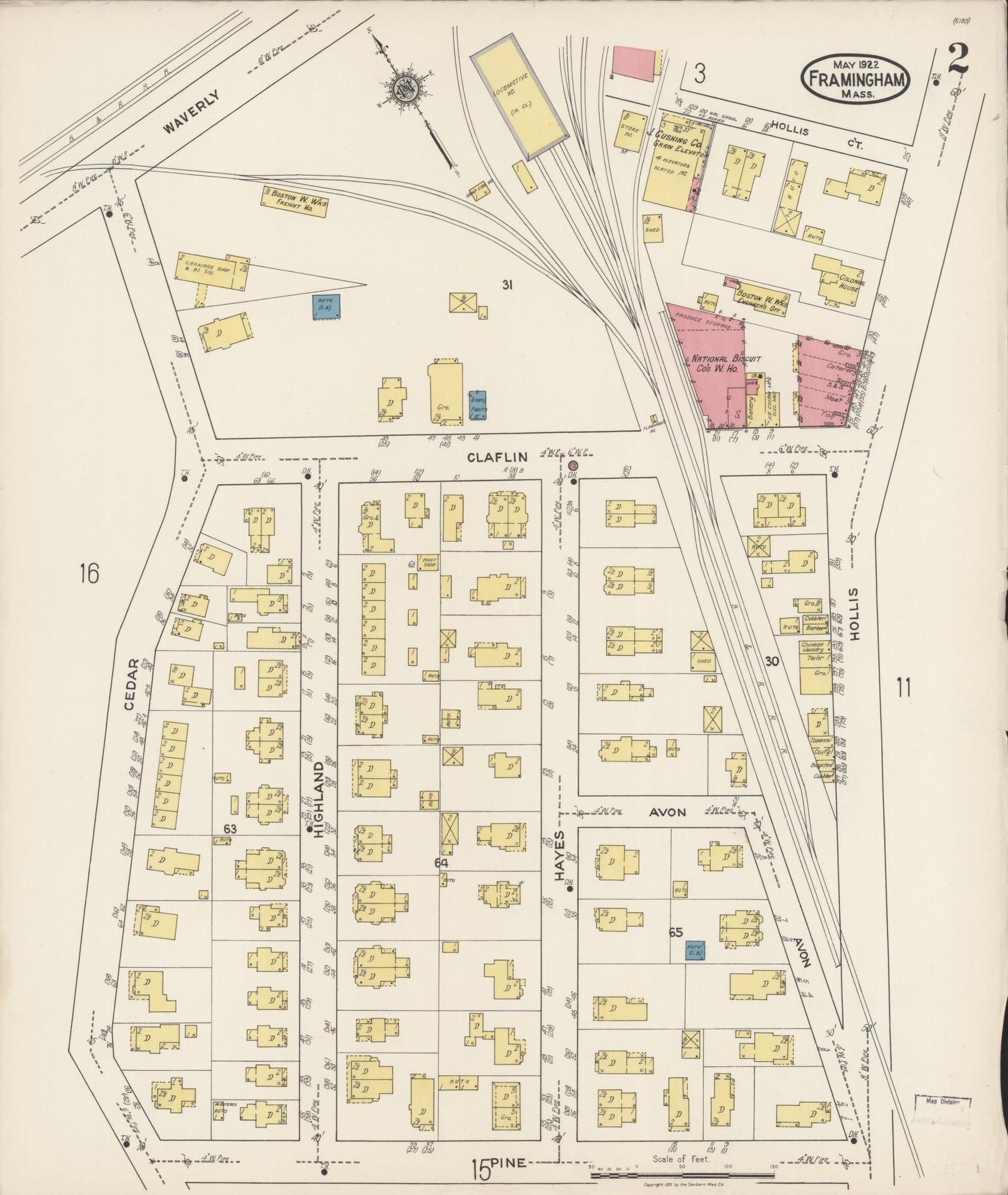 Sanborn Fire Insurance Map from Framingham, Middlesex County, Massachusetts (1922), Sheet #0002 - Historic Sanborn Fire Insurance Map Print, vintage old map wall art, antique decor, genealogy gift, Massachusetts Massachusetts map