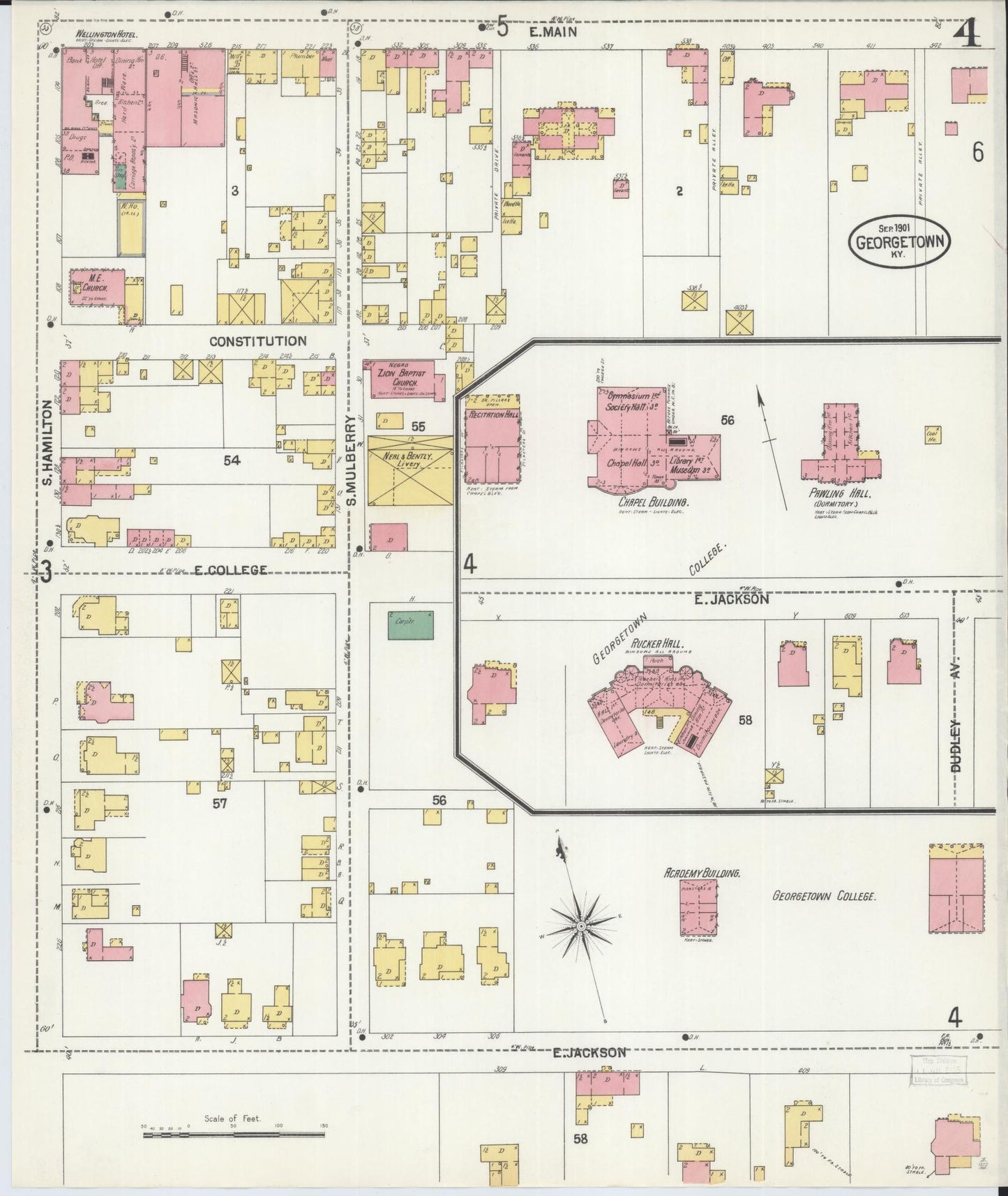 Sanborn Fire Insurance Map from Georgetown, Scott County, Kentucky (1901), Sheet #0004 - Historic Sanborn Fire Insurance Map Print, vintage old map wall art, antique decor, genealogy gift, Kentucky Kentucky map