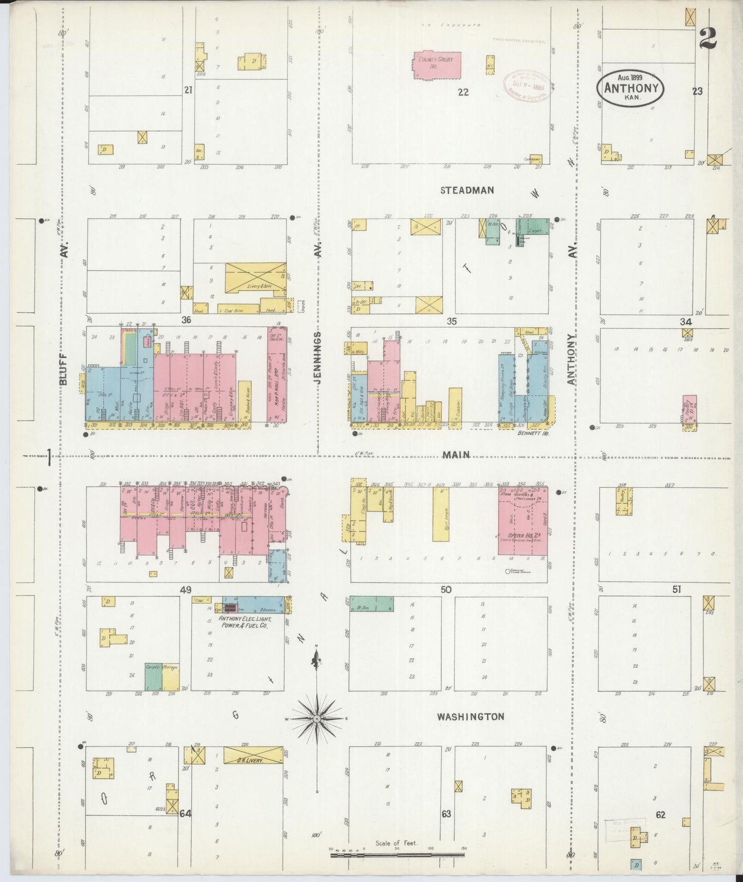 Sanborn Fire Insurance Map from Anthony, Harper County, Kansas (1899), Sheet #0002 - Historic Sanborn Fire Insurance Map Print, vintage old map wall art, antique decor, genealogy gift, Kansas Kansas map