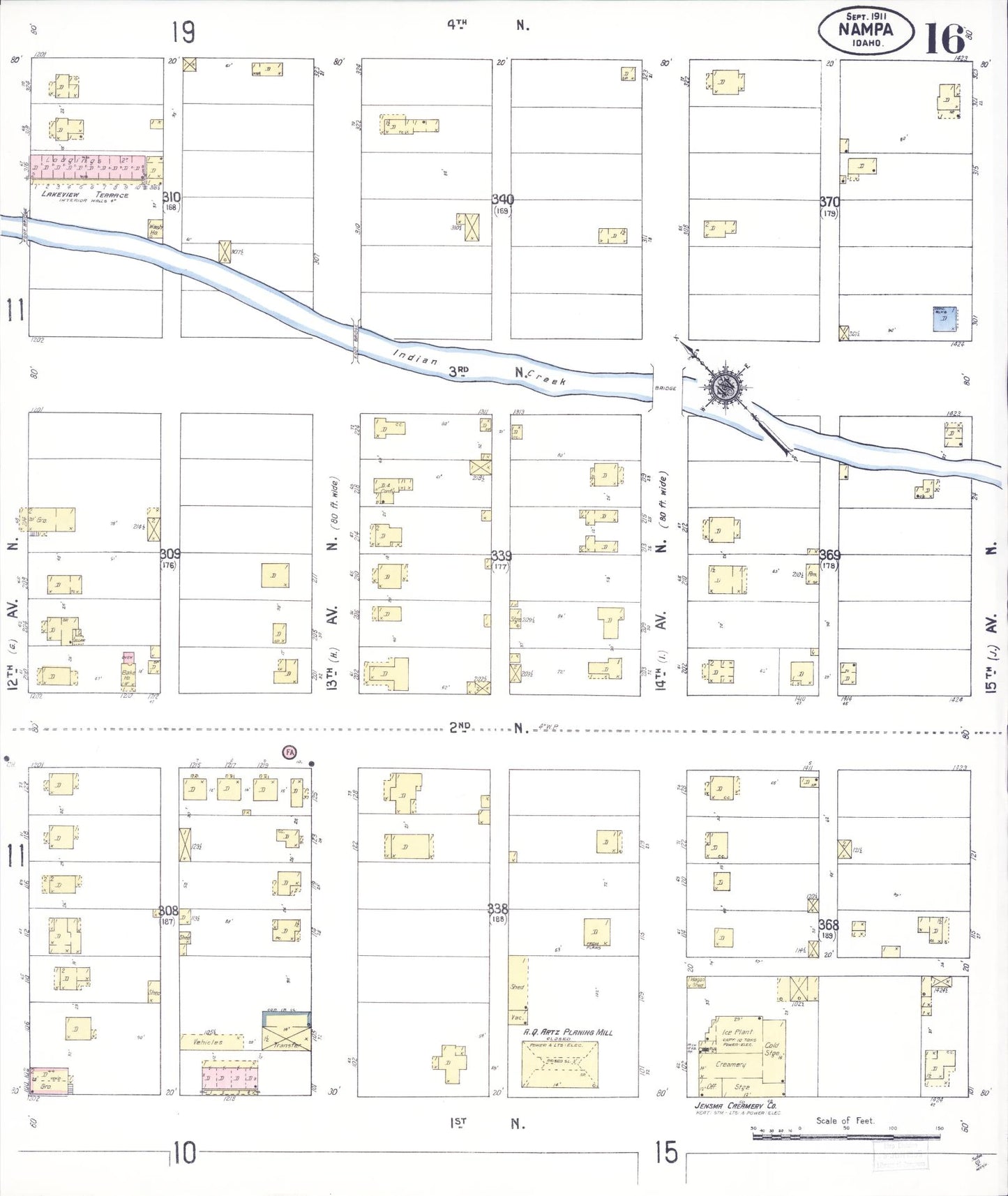 Sanborn Fire Insurance Map from Nampa, Canyon County, Idaho (1911), Sheet #0016 - Historic Sanborn Fire Insurance Map Print, vintage old map wall art, antique decor, genealogy gift, Idaho Idaho map