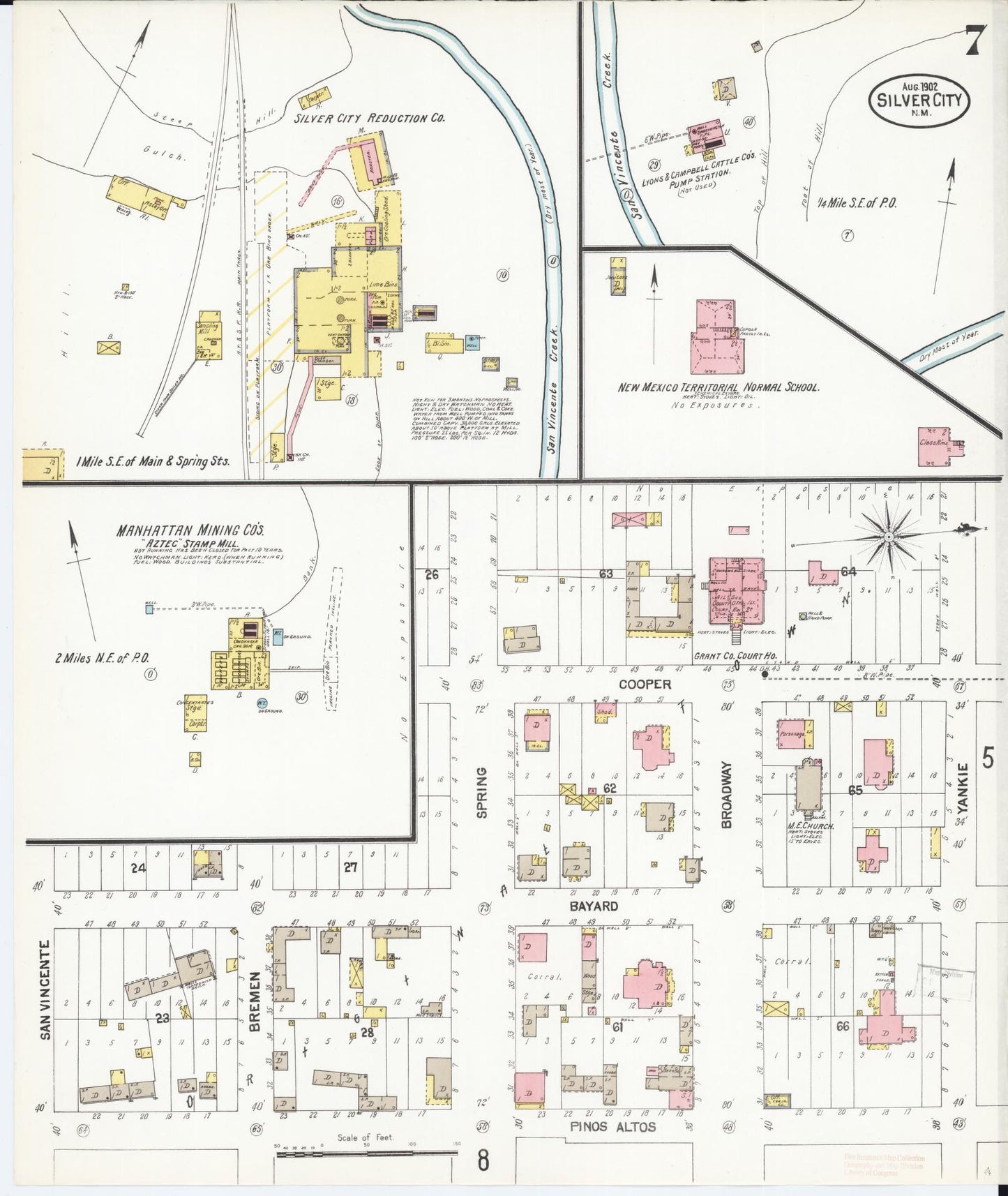Sanborn Fire Insurance Map from Silver City, Grant County, New Mexico (1902), Sheet #0007 - Historic Sanborn Fire Insurance Map Print, vintage old map wall art, antique decor, genealogy gift, New Mexico New Mexico map
