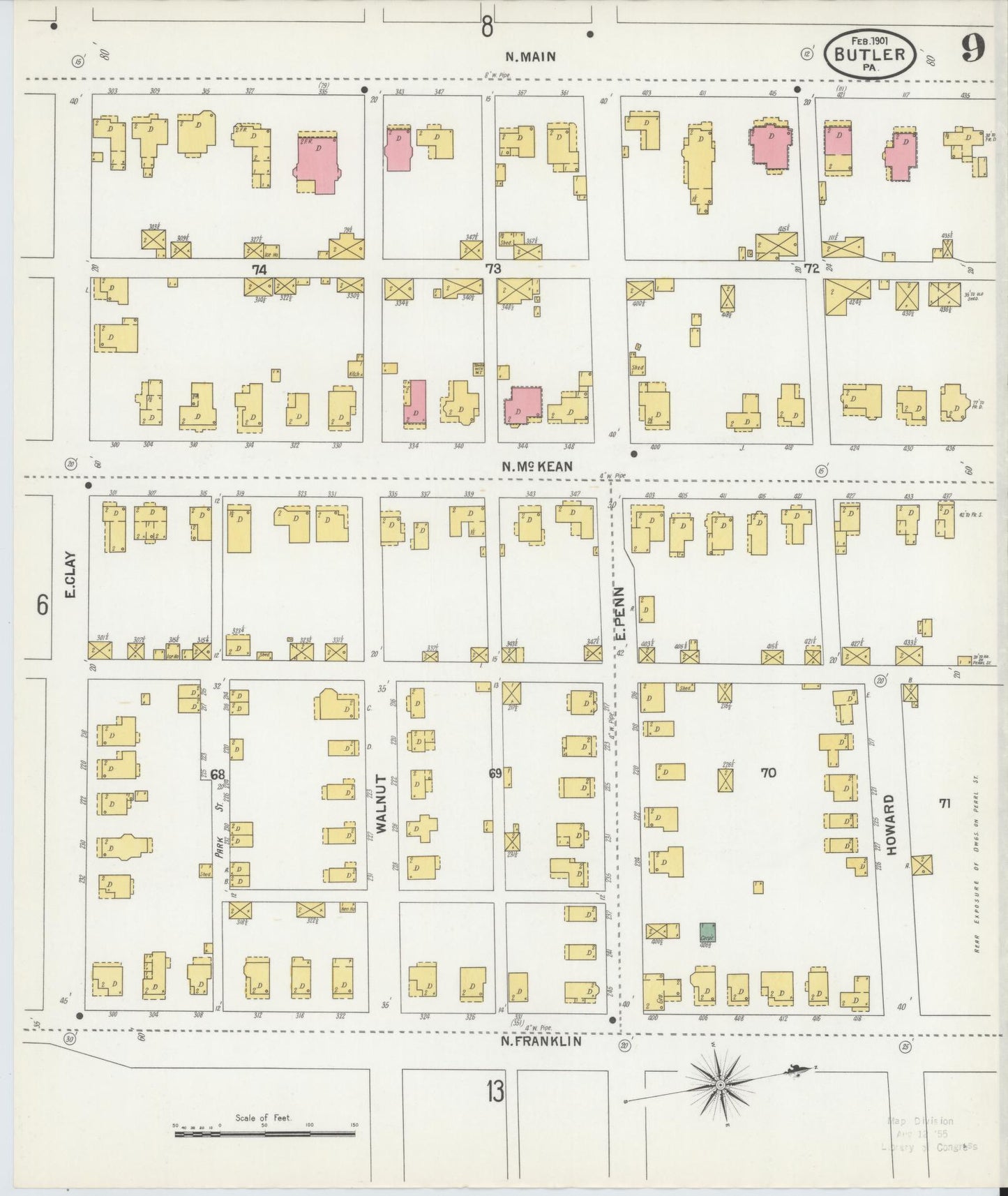 Sanborn Fire Insurance Map from Butler, Butler County, Pennsylvania (1901), Sheet #0009 - Historic Sanborn Fire Insurance Map Print, vintage old map wall art, antique decor, genealogy gift, Pennsylvania Pennsylvania map