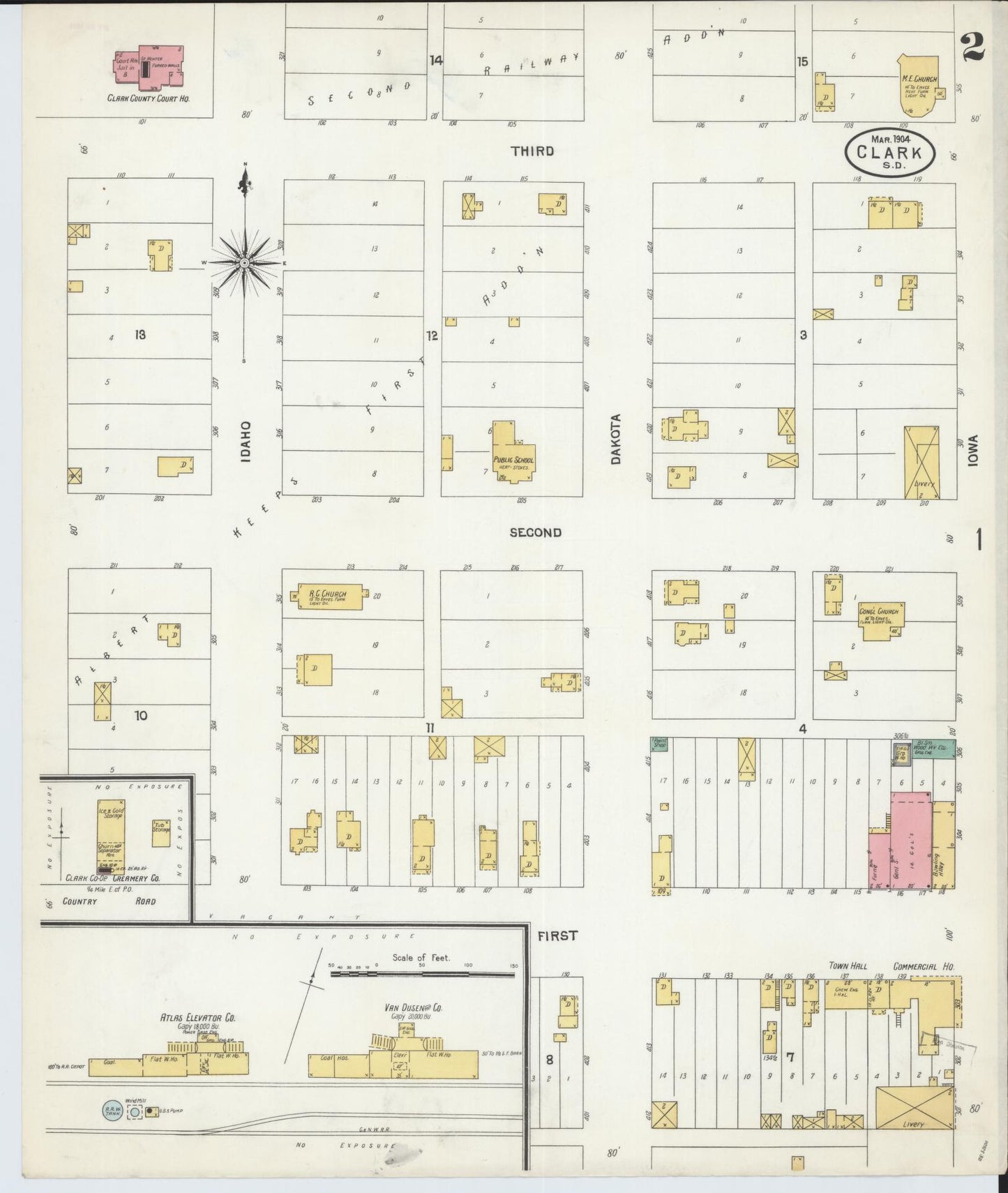 Sanborn Fire Insurance Map from Clark, Clark County, South Dakota (1904), Sheet #0002 - Historic Sanborn Fire Insurance Map Print, vintage old map wall art, antique decor, genealogy gift, South Dakota South Dakota map
