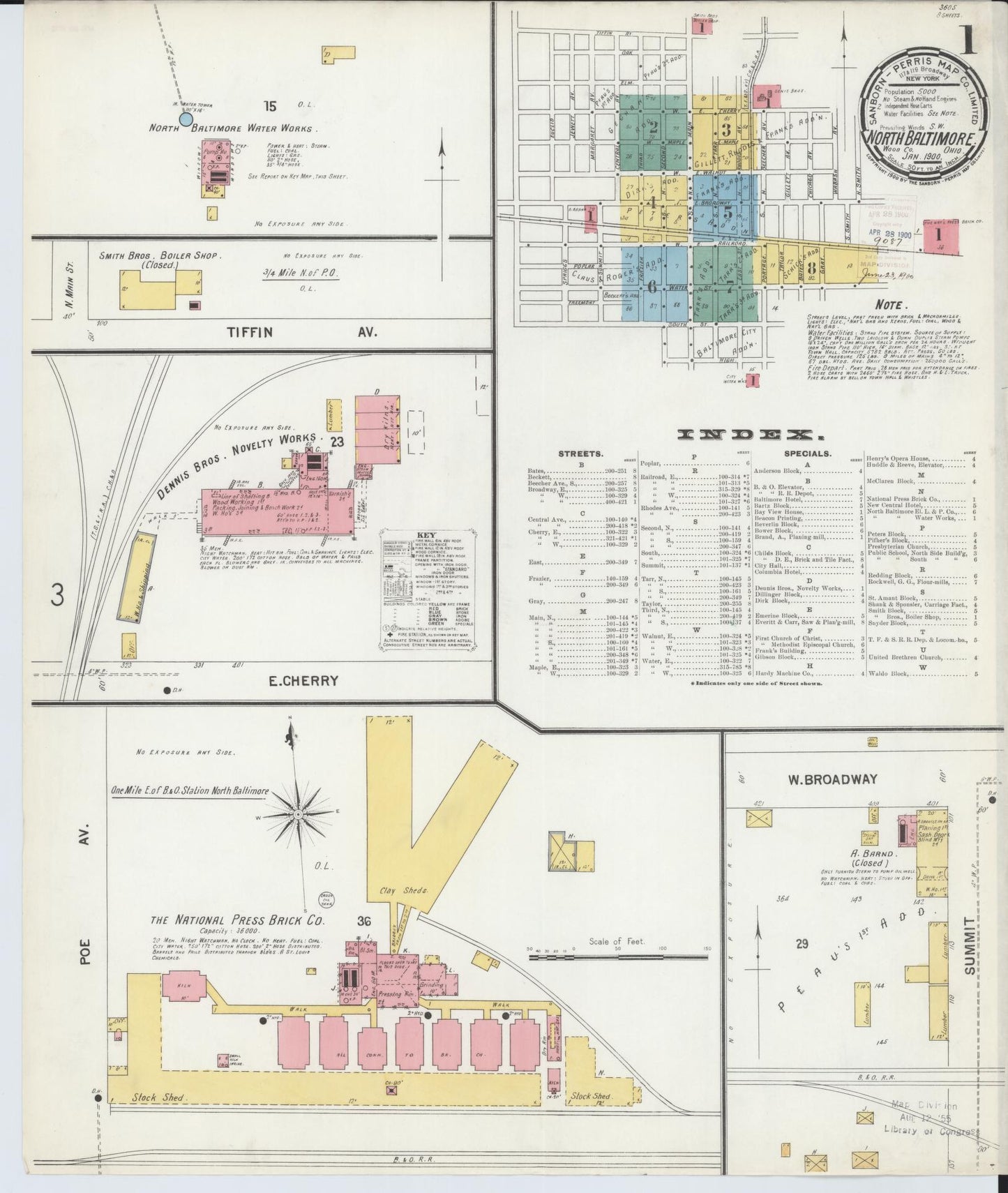 Sanborn Fire Insurance Map from North Baltimore, Wood County, Ohio (1900), Sheet #0001 - Historic Sanborn Fire Insurance Map Print, vintage old map wall art, antique decor, genealogy gift, Ohio Ohio map