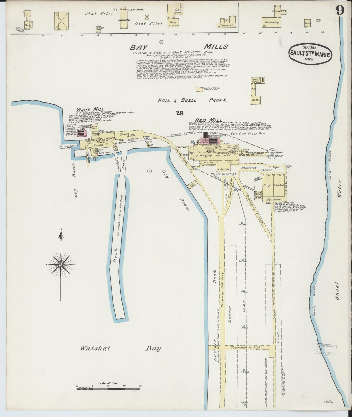 Sanborn Fire Insurance Map from Sault Sainte Marie, Chippewa County, Michigan (1890), Sheet #0009 - Complete Map Set gallery image, historic Sanborn map, vintage wall art, Michigan Michigan