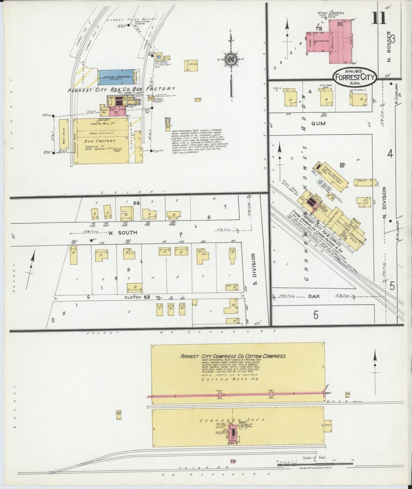 Sanborn Fire Insurance Map from Forrest City, Saint Francis County, Arkansas (1919), Sheet #0011 - Historic Sanborn Fire Insurance Map Print, vintage old map wall art, antique decor, genealogy gift, Arkansas Arkansas map