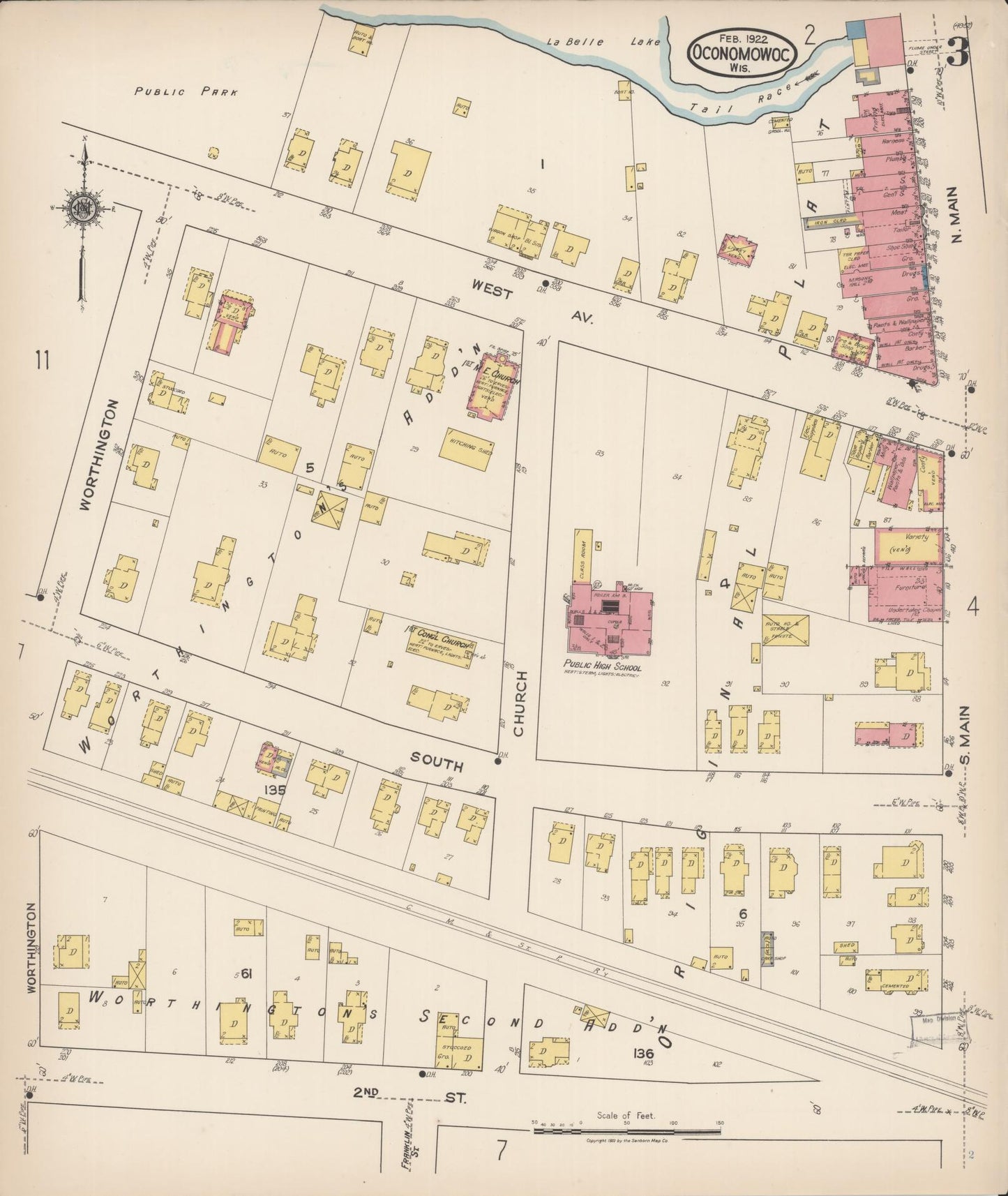 Sanborn Fire Insurance Map from Oconomowoc, Waukesha County, Wisconsin (1922), Sheet #0003 - Historic Sanborn Fire Insurance Map Print, vintage old map wall art, antique decor, genealogy gift, Wisconsin Wisconsin map