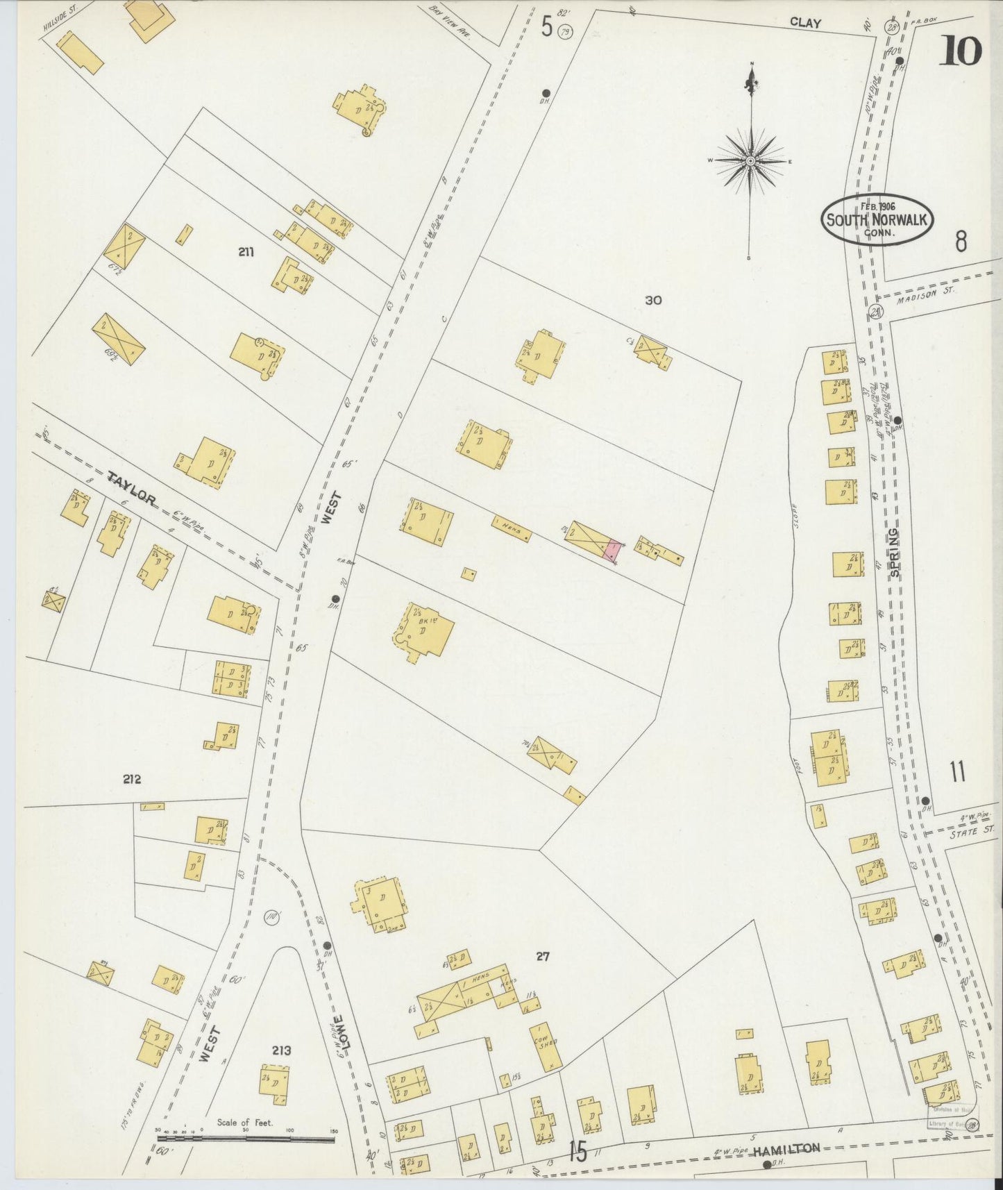 Sanborn Fire Insurance Map from South Norwalk, Fairfield County, Connecticut (1906), Sheet #0010 - Historic Sanborn Fire Insurance Map Print, vintage old map wall art, antique decor, genealogy gift, Connecticut Connecticut map
