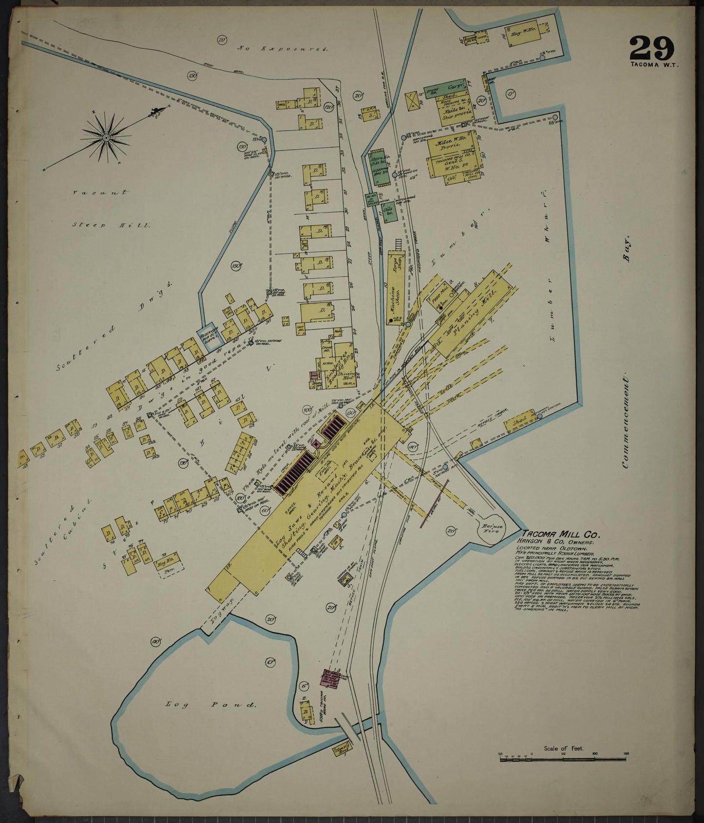 Sanborn Fire Insurance Map from Tacoma, Pierce County, Washington (1888), Sheet #0029 - Historic Sanborn Fire Insurance Map Print, vintage old map wall art, antique decor, genealogy gift, Washington Washington map
