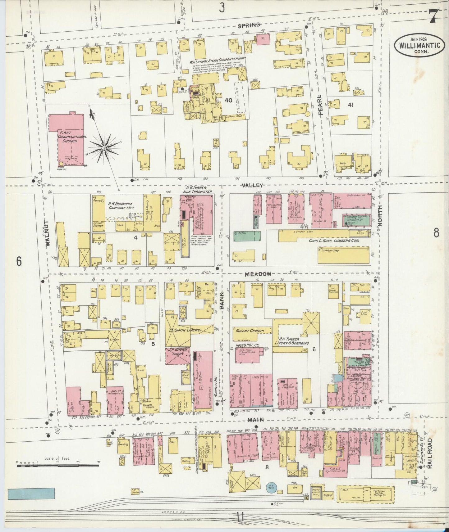 Sanborn Fire Insurance Map from Willimantic, Windham County, Connecticut (1903), Sheet #0007 - Historic Sanborn Fire Insurance Map Print, vintage old map wall art, antique decor, genealogy gift, Connecticut Connecticut map