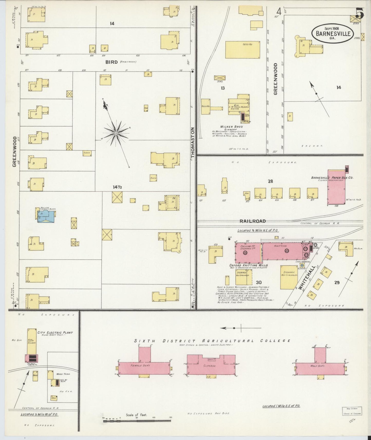 Sanborn Fire Insurance Map from Barnesville, Lamar County, Georgia (1908), Sheet #0005 - Historic Sanborn Fire Insurance Map Print, vintage old map wall art, antique decor, genealogy gift, Georgia Georgia map