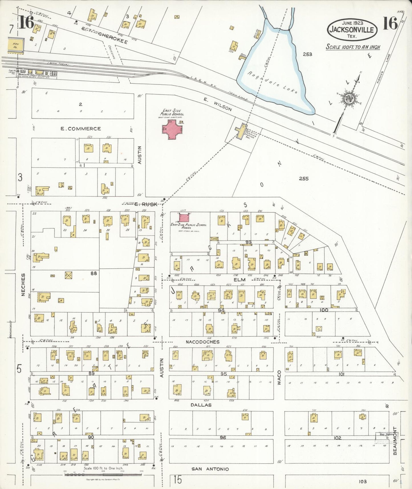 Sanborn Fire Insurance Map from Jacksonville, Cherokee County, Texas. (1923), Sheet 16 – Historic Sanborn Fire Insurance Map Print