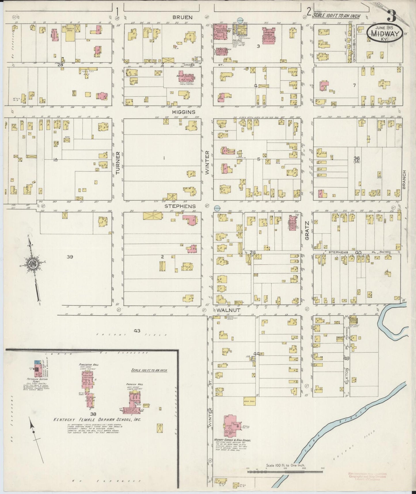 Sanborn Fire Insurance Map from Midway, Woodford County, Kentucky (1915), Sheet #0003 - Complete Map Set gallery image, historic Sanborn map, vintage wall art, Kentucky Kentucky