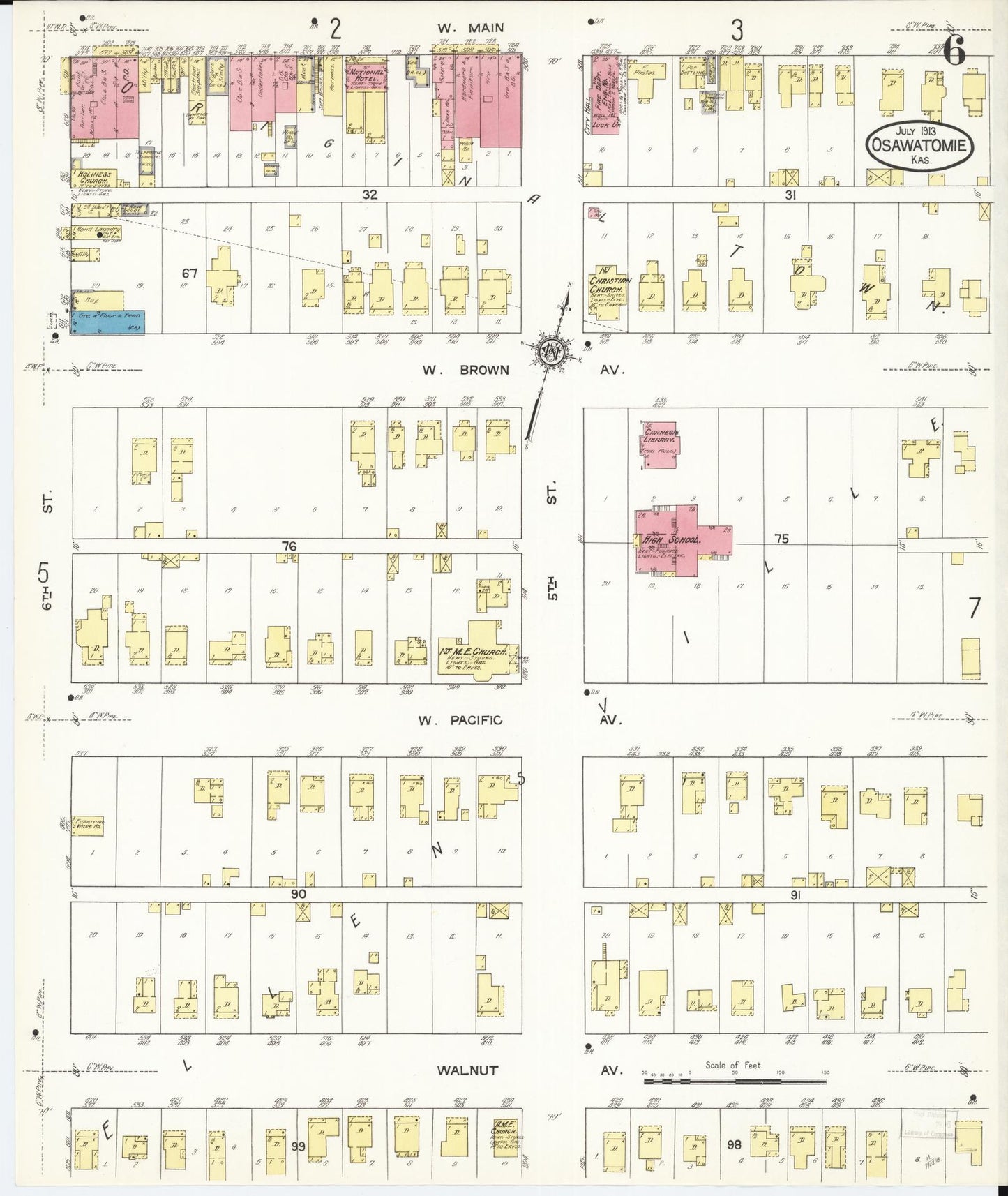 Sanborn Fire Insurance Map from Osawatomie, Miami County, Kansas (1913), Sheet #0006 - Historic Sanborn Fire Insurance Map Print, vintage old map wall art, antique decor, genealogy gift, Kansas Kansas map