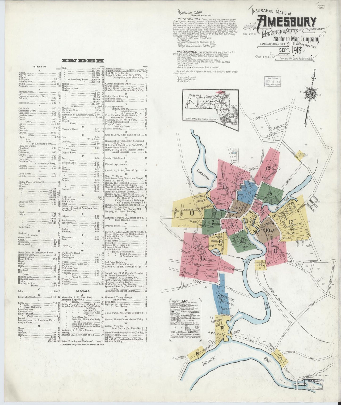 Sanborn Fire Insurance Map from Amesbury, Essex County, Massachusetts. (1918) – Historic Sanborn Fire Insurance Map Print