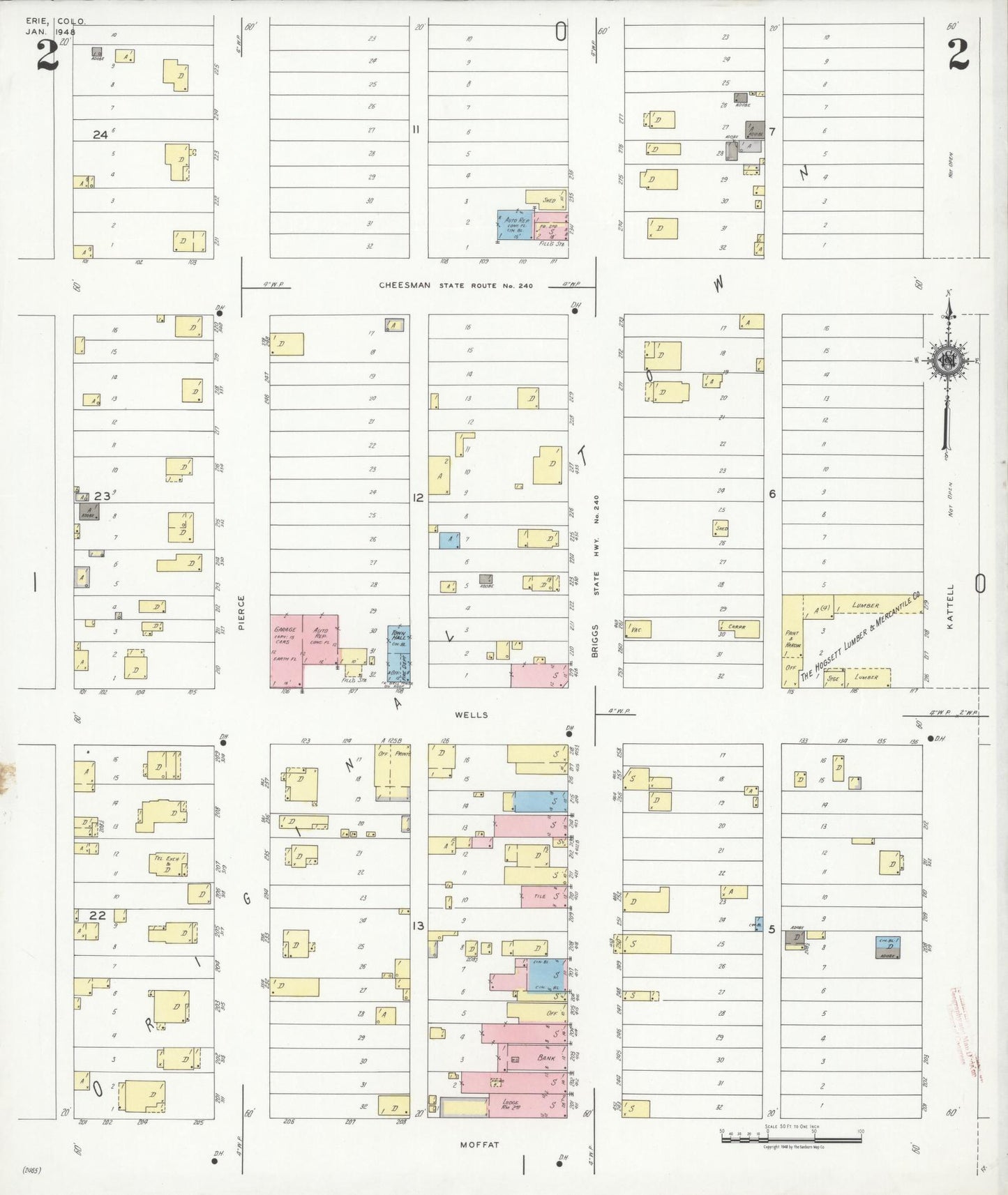 Sanborn Fire Insurance Map from Erie, Weld County, Colorado (1948), Sheet #0002 - Historic Sanborn Fire Insurance Map Print, vintage old map wall art, antique decor, genealogy gift, Colorado Colorado map