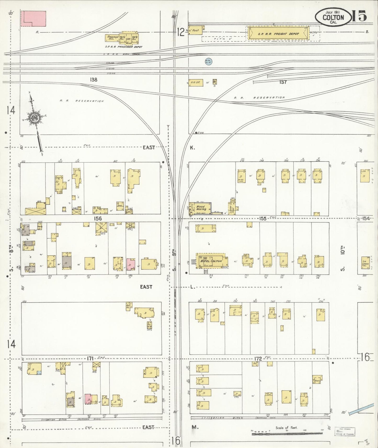 Sanborn Fire Insurance Map from Colton, San Bernardino County, California (1911), Sheet #0015 - Historic Sanborn Fire Insurance Map Print, vintage old map wall art, antique decor, genealogy gift, California California map