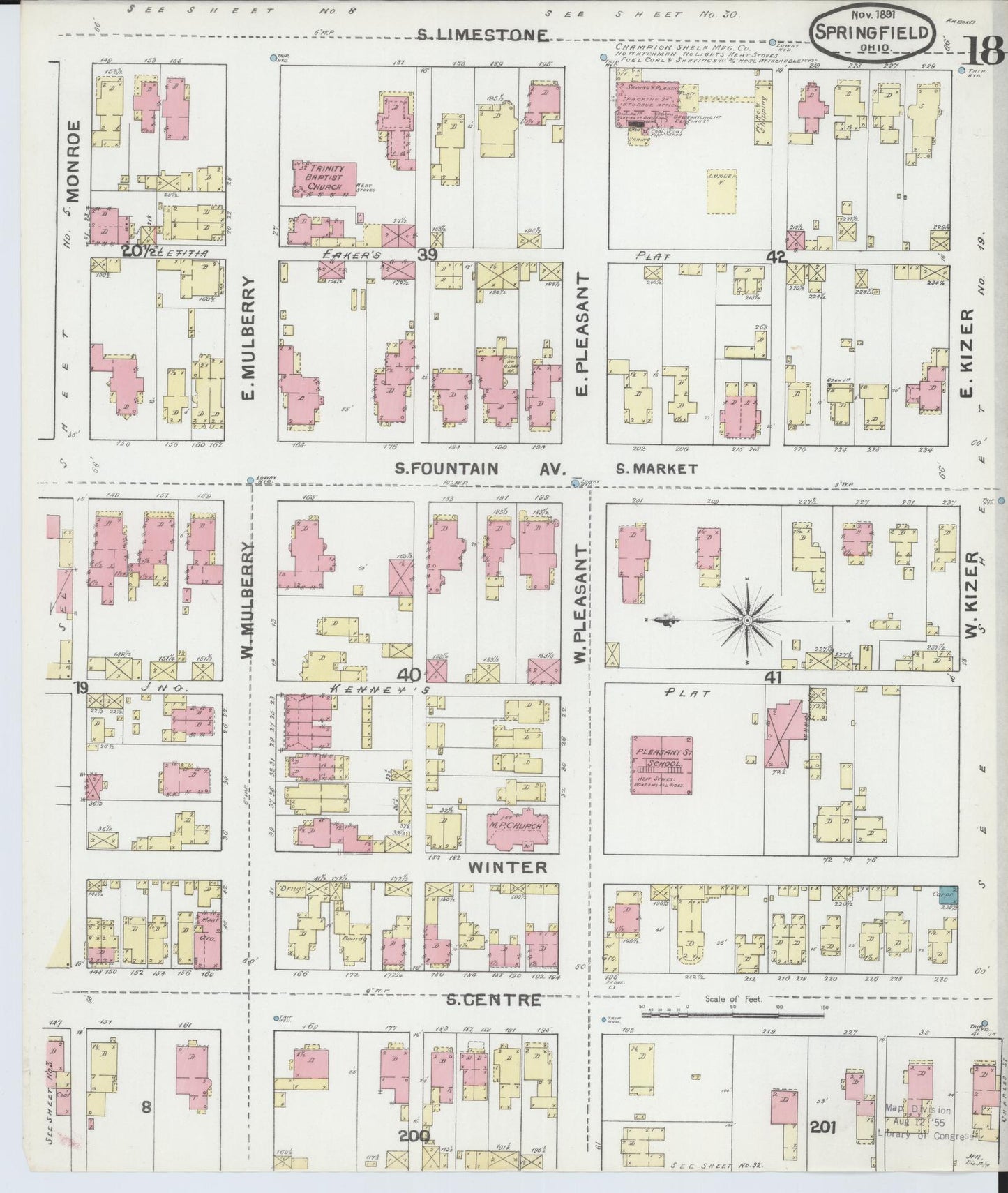 Sanborn Fire Insurance Map from Springfield, Clark County, Ohio (1891), Sheet #0018 - Historic Sanborn Fire Insurance Map Print, vintage old map wall art, antique decor, genealogy gift, Ohio Ohio map
