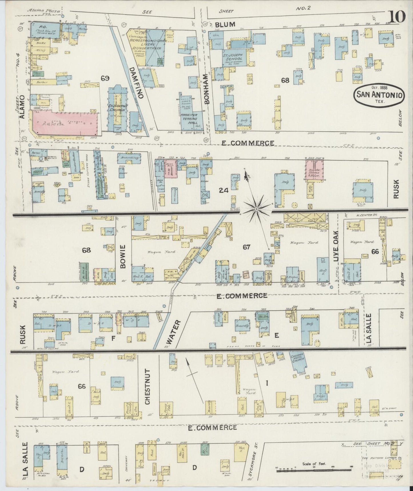 Sanborn Fire Insurance Map from San Antonio, Bexar County, Texas. (1888), Sheet 10 – Historic Sanborn Fire Insurance Map Print