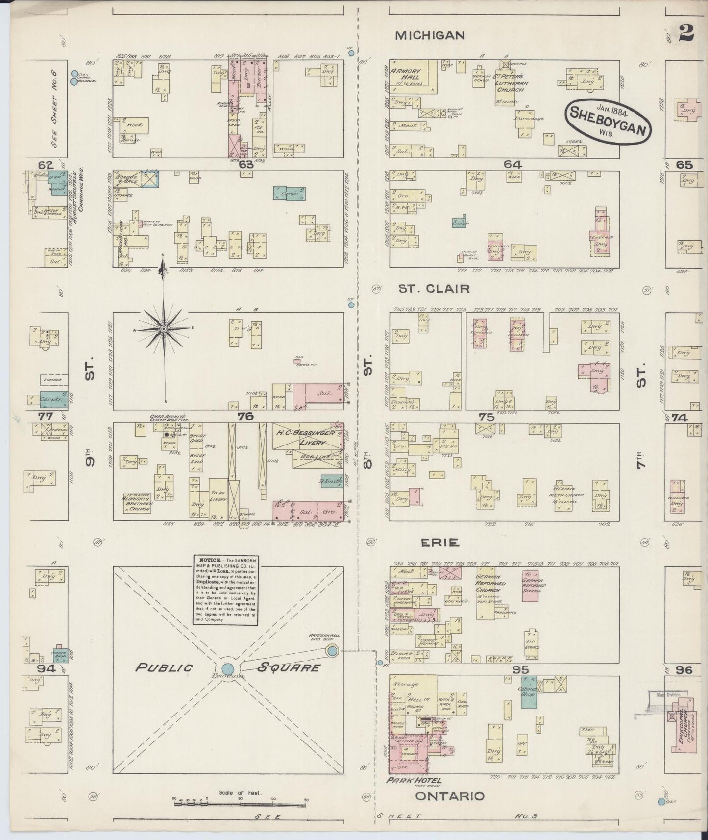Sanborn Fire Insurance Map from Sheboygan, Sheboygan County, Wisconsin (1884), Sheet #0002 - Historic Sanborn Fire Insurance Map Print, vintage old map wall art, antique decor, genealogy gift, Wisconsin Wisconsin map