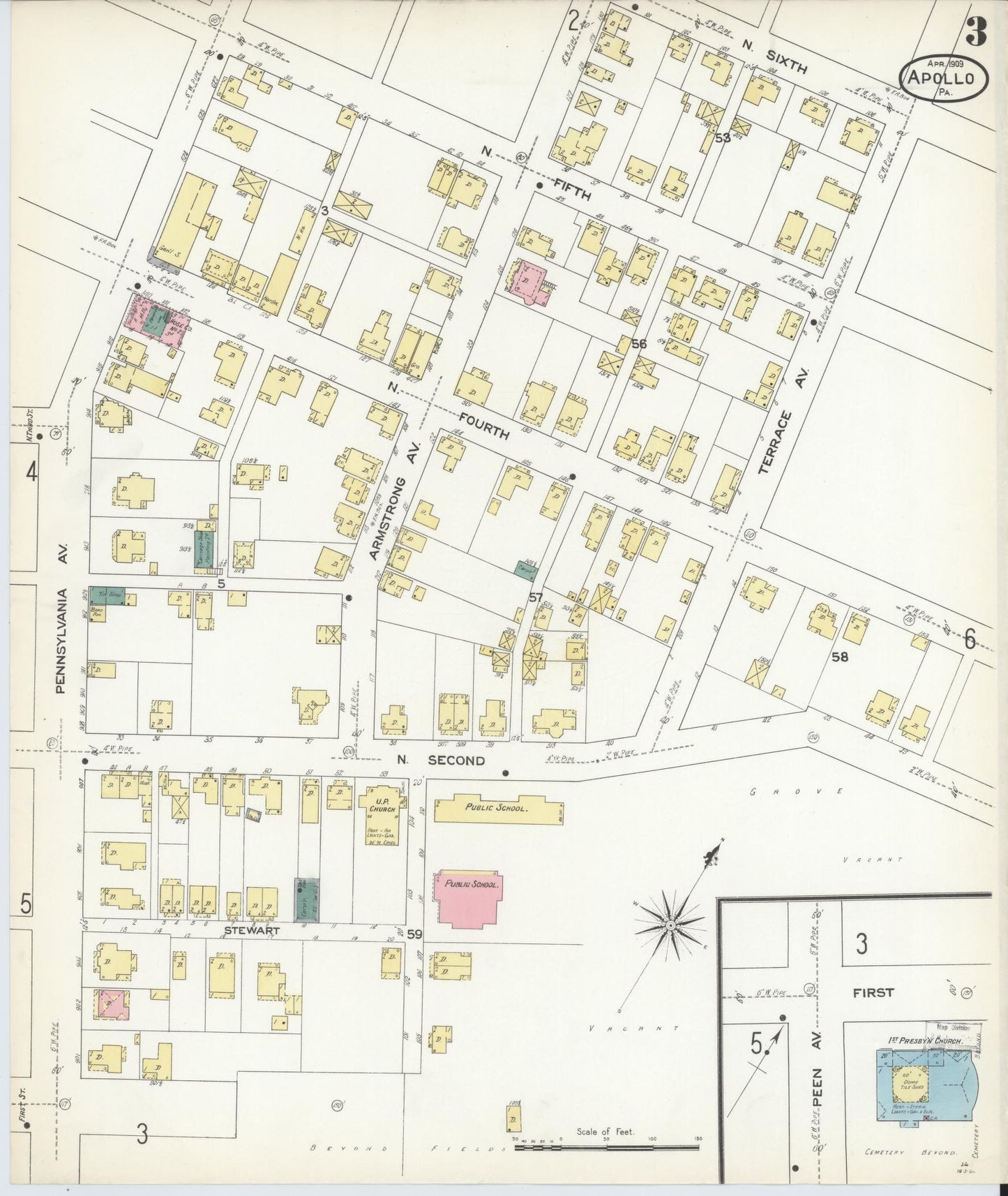 Sanborn Fire Insurance Map from Apollo, Armstrong County, Pennsylvania (1909), Sheet #0003 - Historic Sanborn Fire Insurance Map Print, vintage old map wall art, antique decor, genealogy gift, Pennsylvania Pennsylvania map